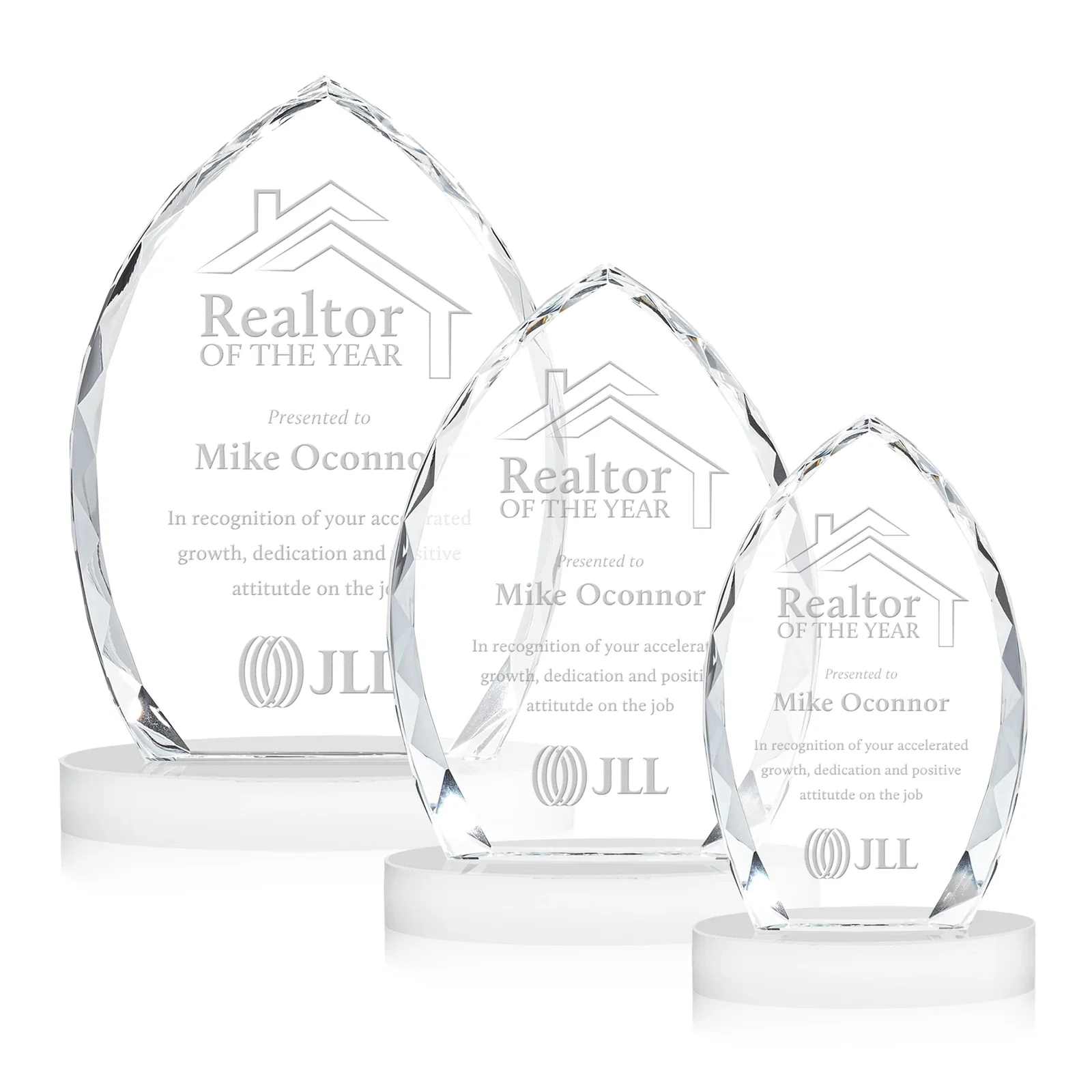 Promotional Faceted Diamond-Edge Optical Crystal Award on Oval Base for safety achievement programs