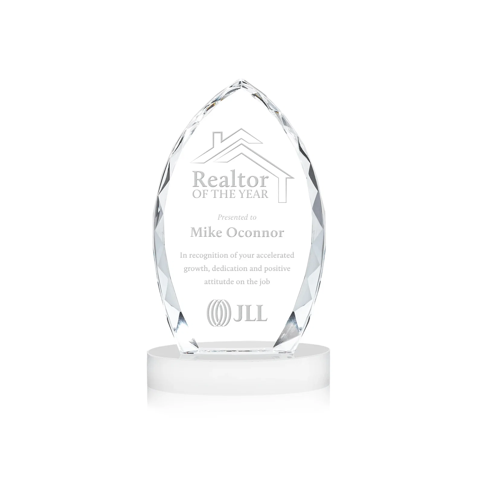 Promotional Faceted Diamond-Edge Optical Crystal Award on Oval Base for volunteer appreciation