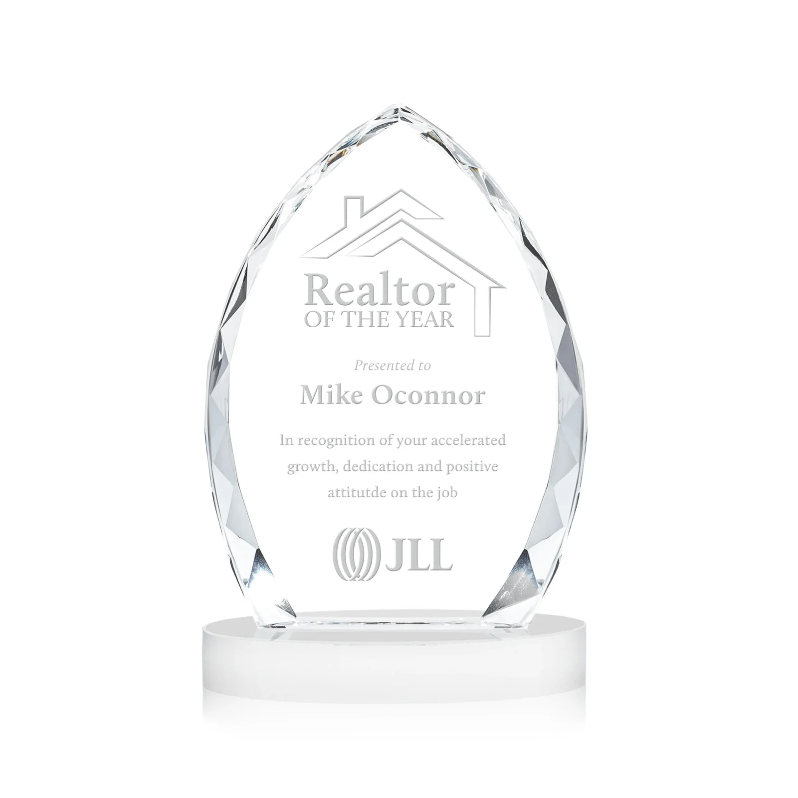 Promotional Faceted Diamond-Edge Optical Crystal Award on Oval Base for dealer and partner awards