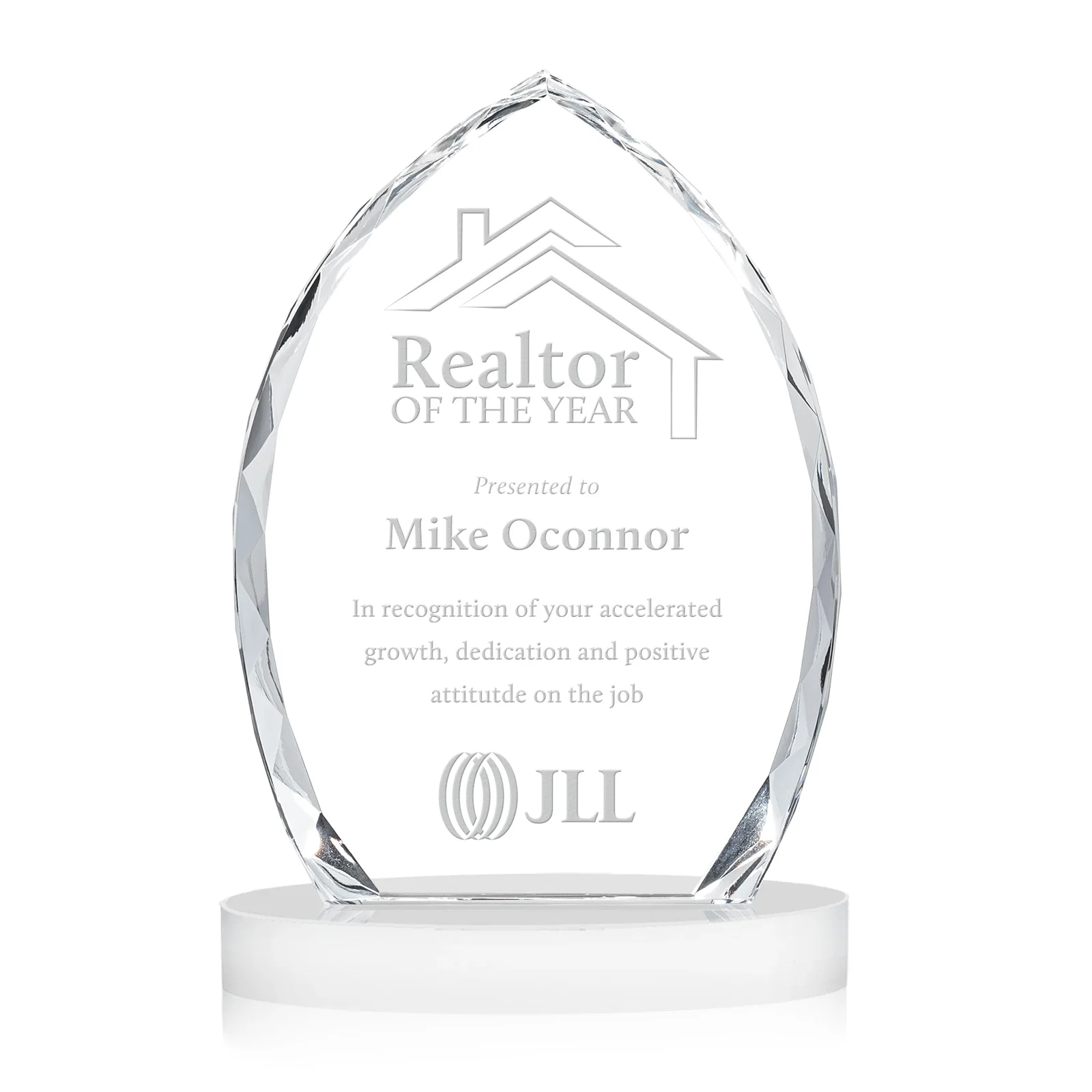 Promotional Faceted Diamond-Edge Optical Crystal Award on Oval Base for company anniversary events