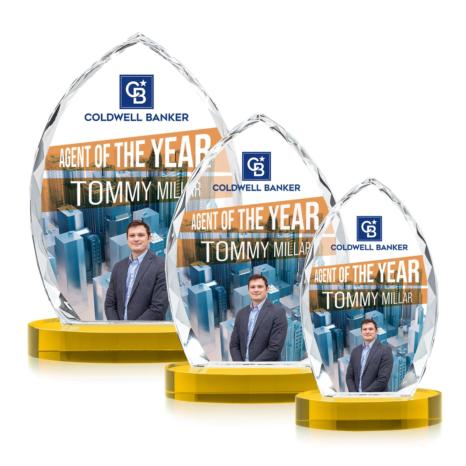 Branded Faceted Diamond-Edge Optical Crystal Award on Oval Base for safety achievement programs