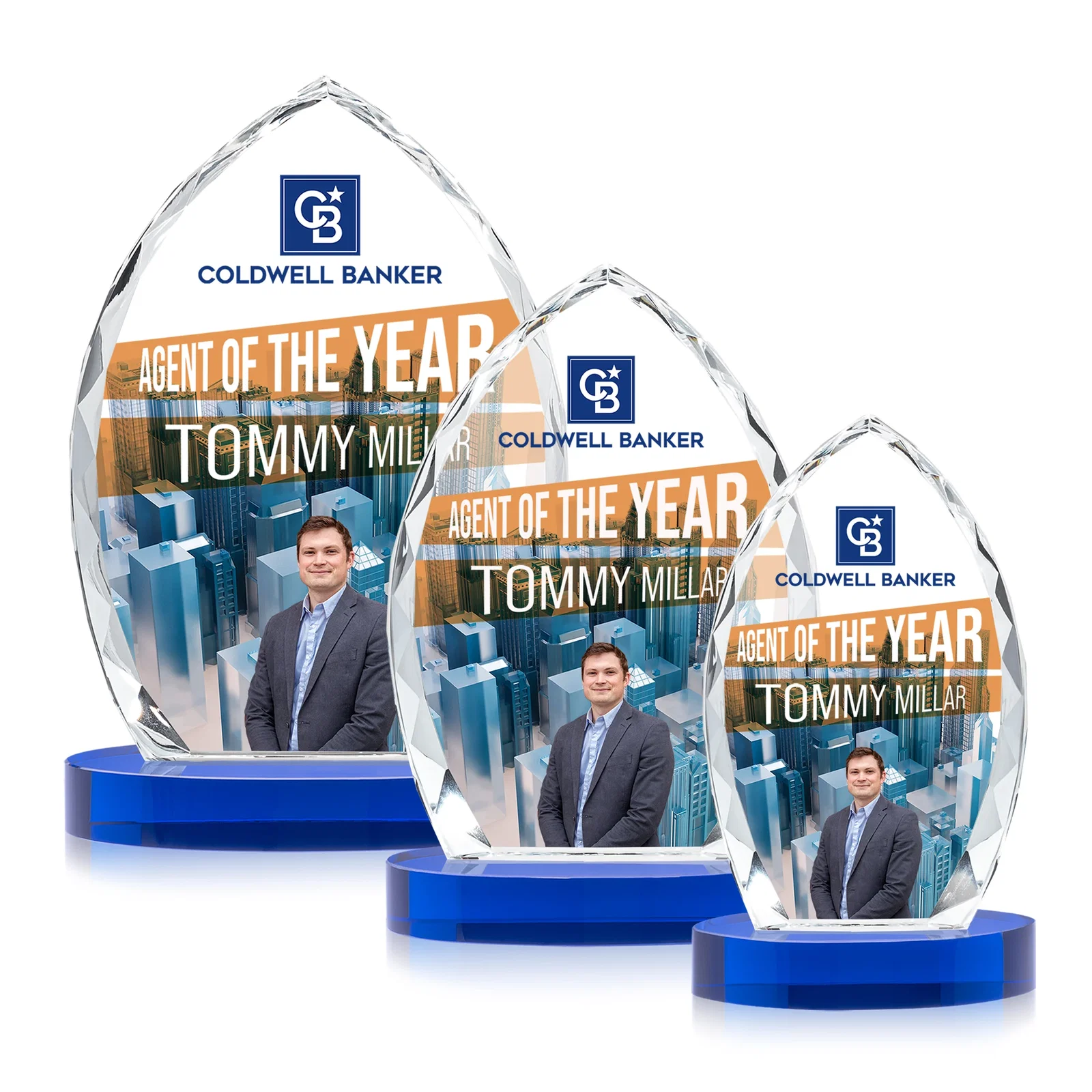 Custom printed Faceted Diamond-Edge Optical Crystal Award on Oval Base for safety achievement programs