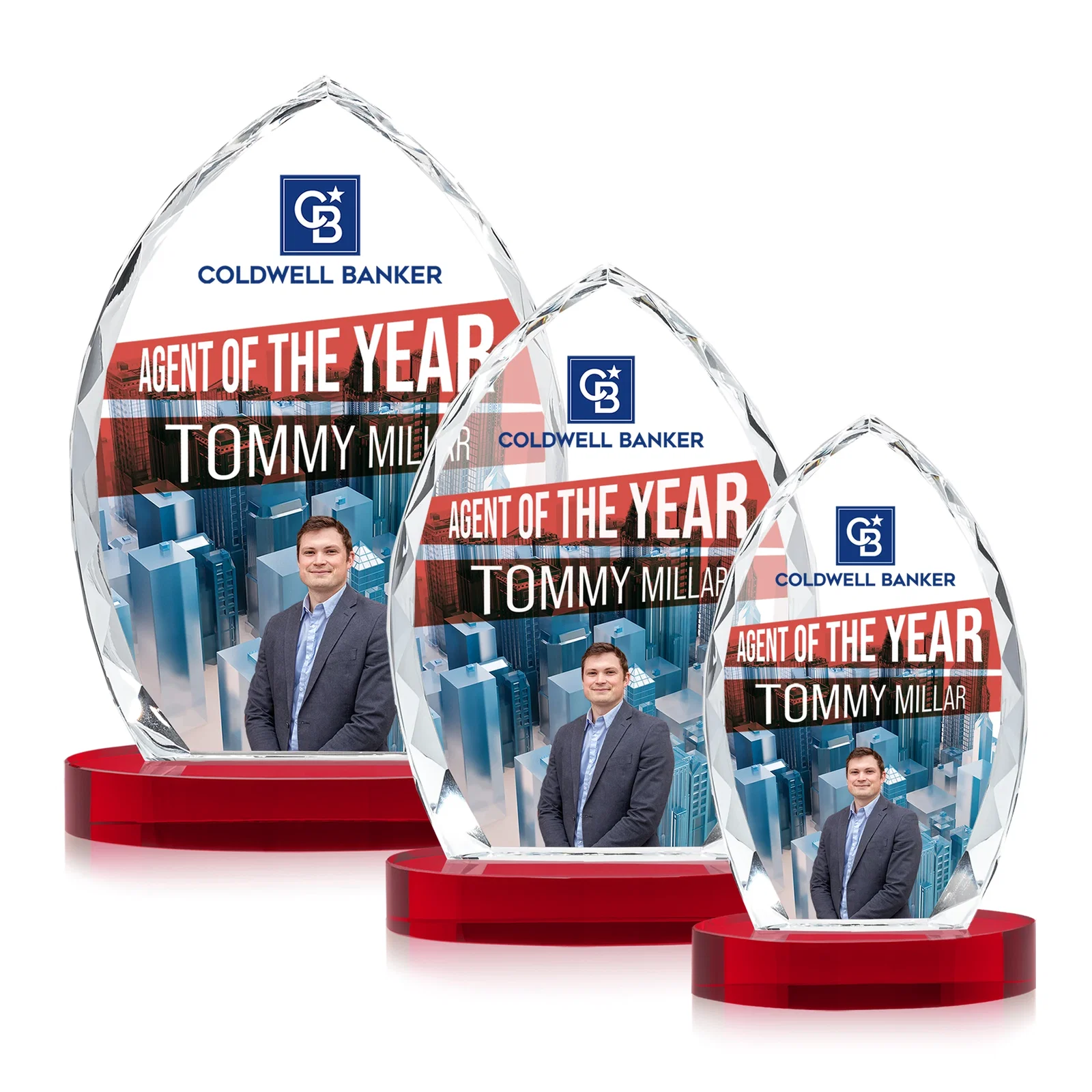 Customized Faceted Diamond-Edge Optical Crystal Award on Oval Base for employee recognition