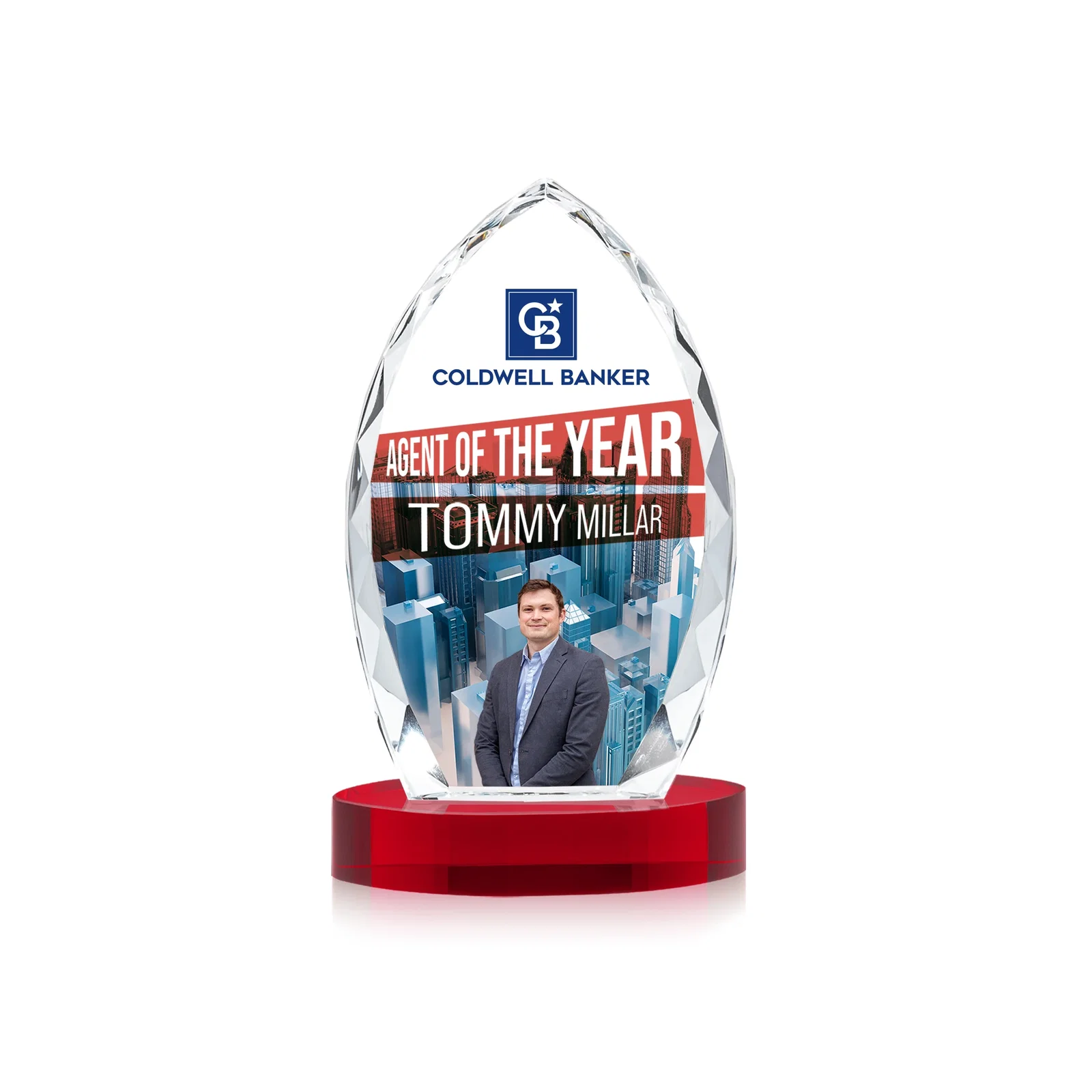 Customized Faceted Diamond-Edge Optical Crystal Award on Oval Base for corporate award ceremonies