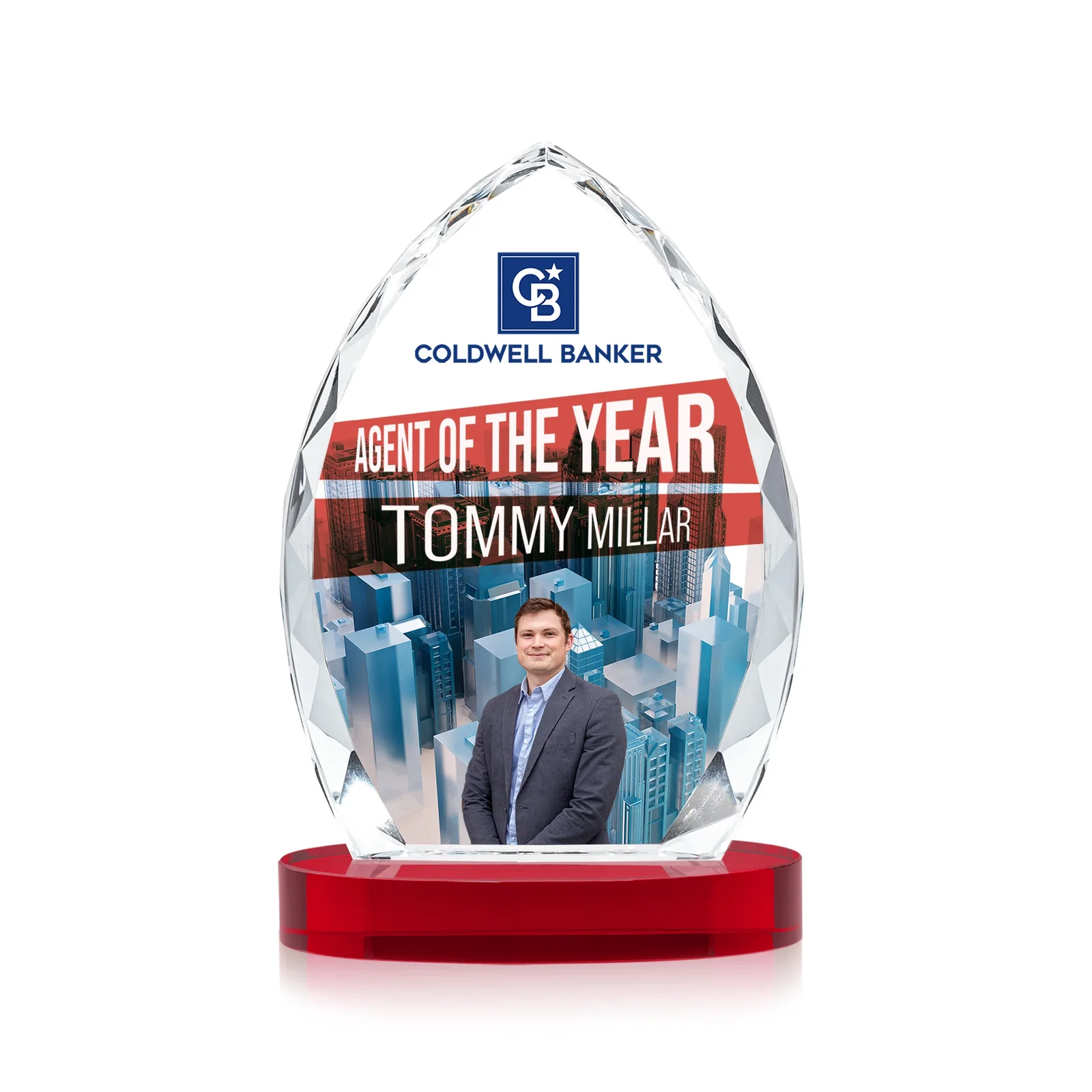 Customized Faceted Diamond-Edge Optical Crystal Award on Oval Base for service anniversary gifts