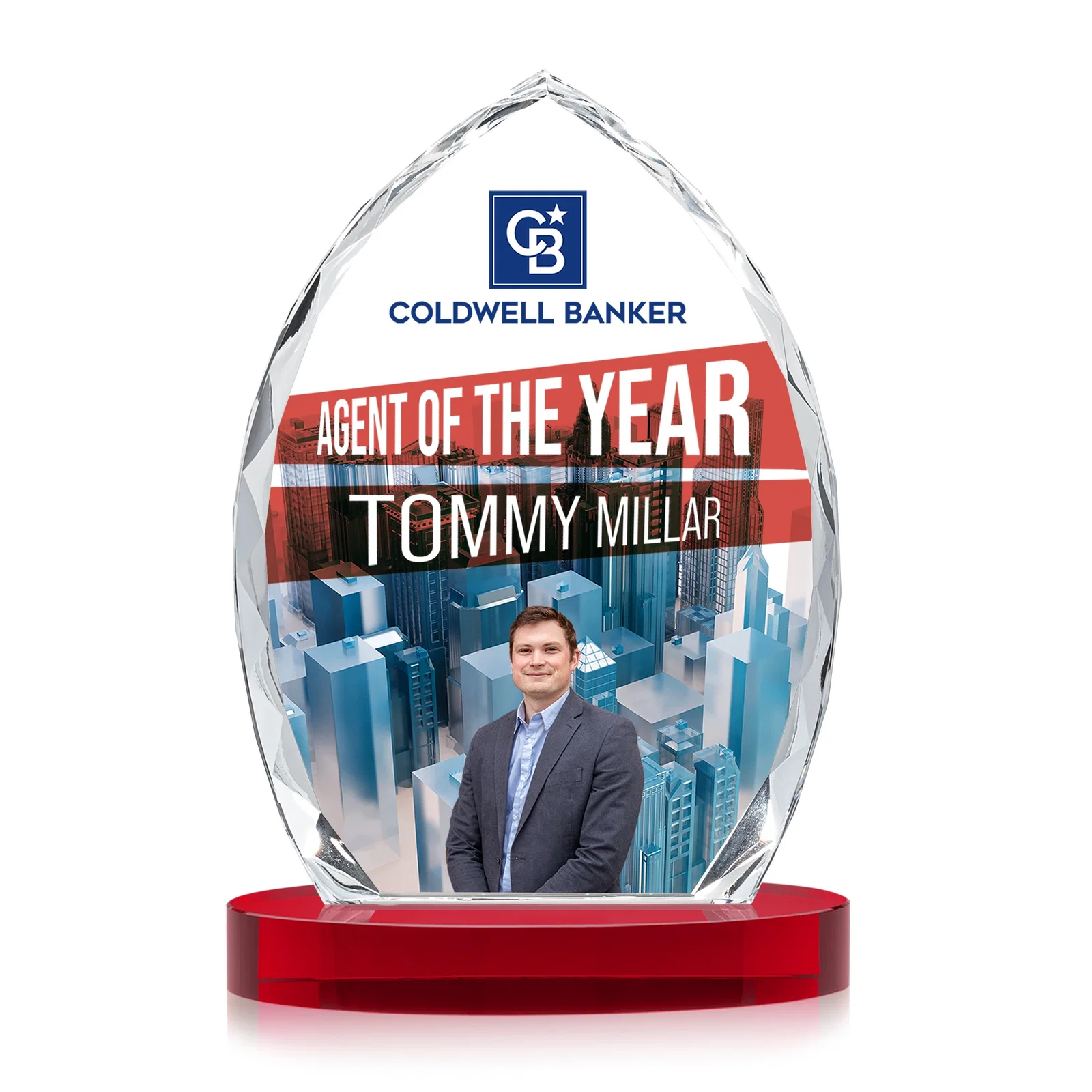 Customized Faceted Diamond-Edge Optical Crystal Award on Oval Base for sales achievement awards