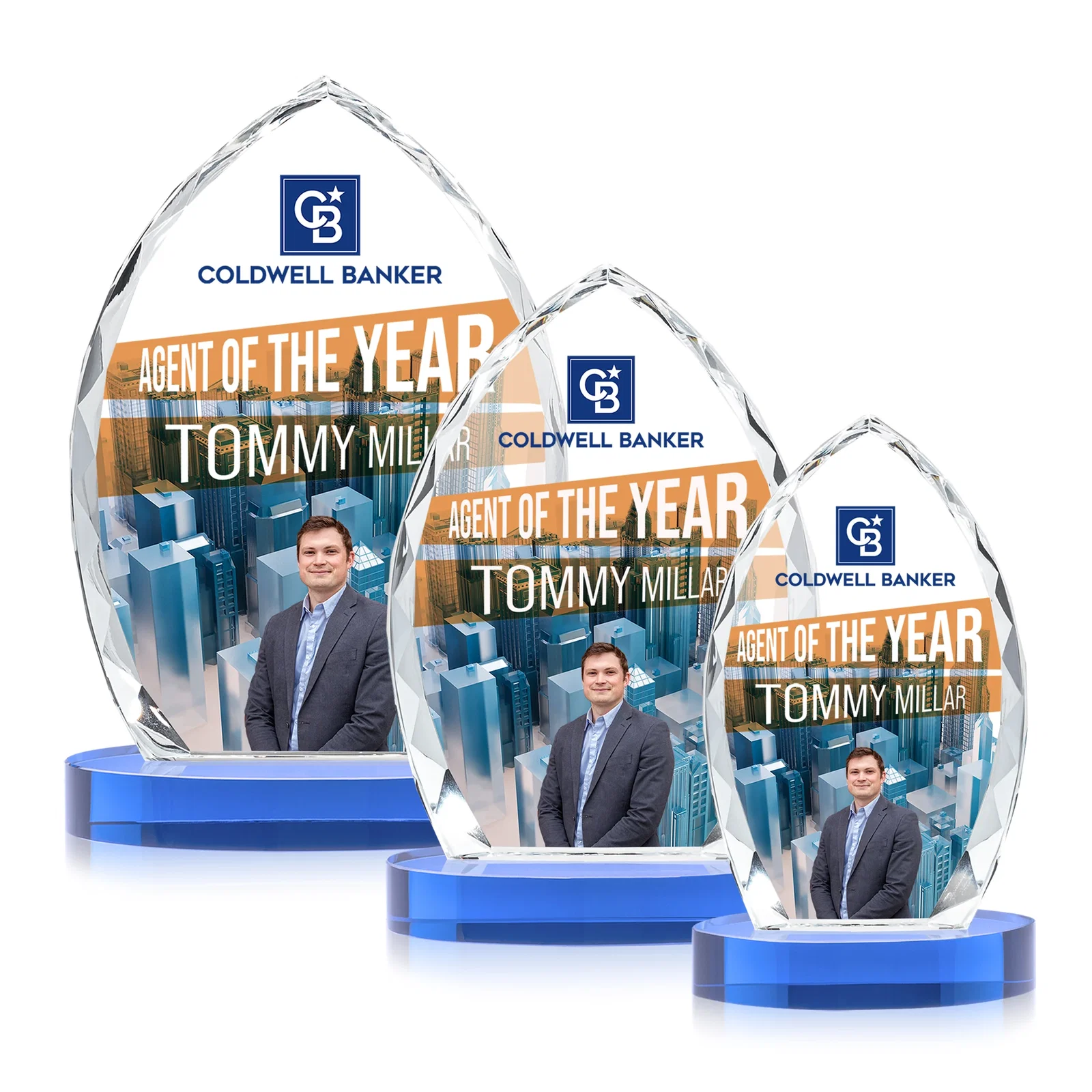 Customized Faceted Diamond-Edge Optical Crystal Award on Oval Base for retirement presentations