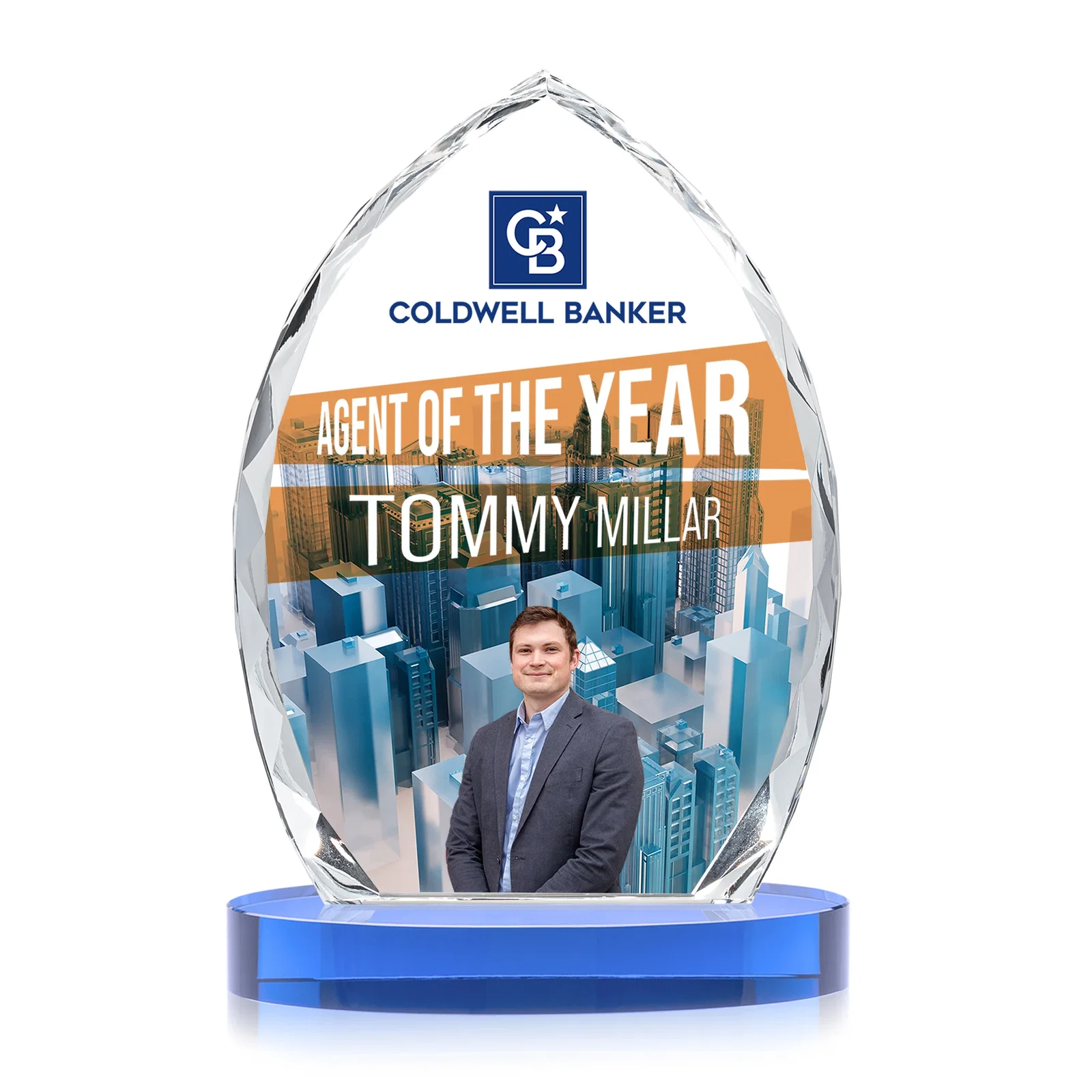 Customized Faceted Diamond-Edge Optical Crystal Award on Oval Base for graduation ceremonies