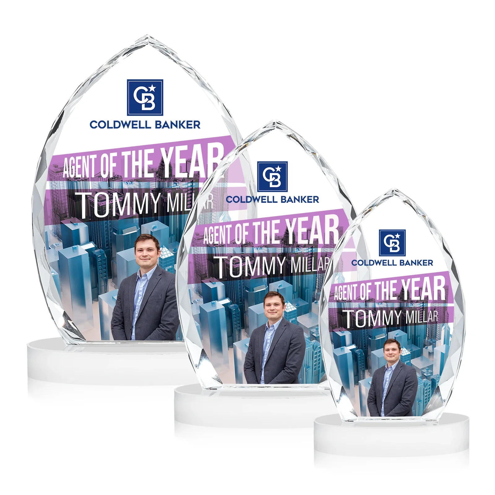 Customized Faceted Diamond-Edge Optical Crystal Award on Oval Base for safety achievement programs