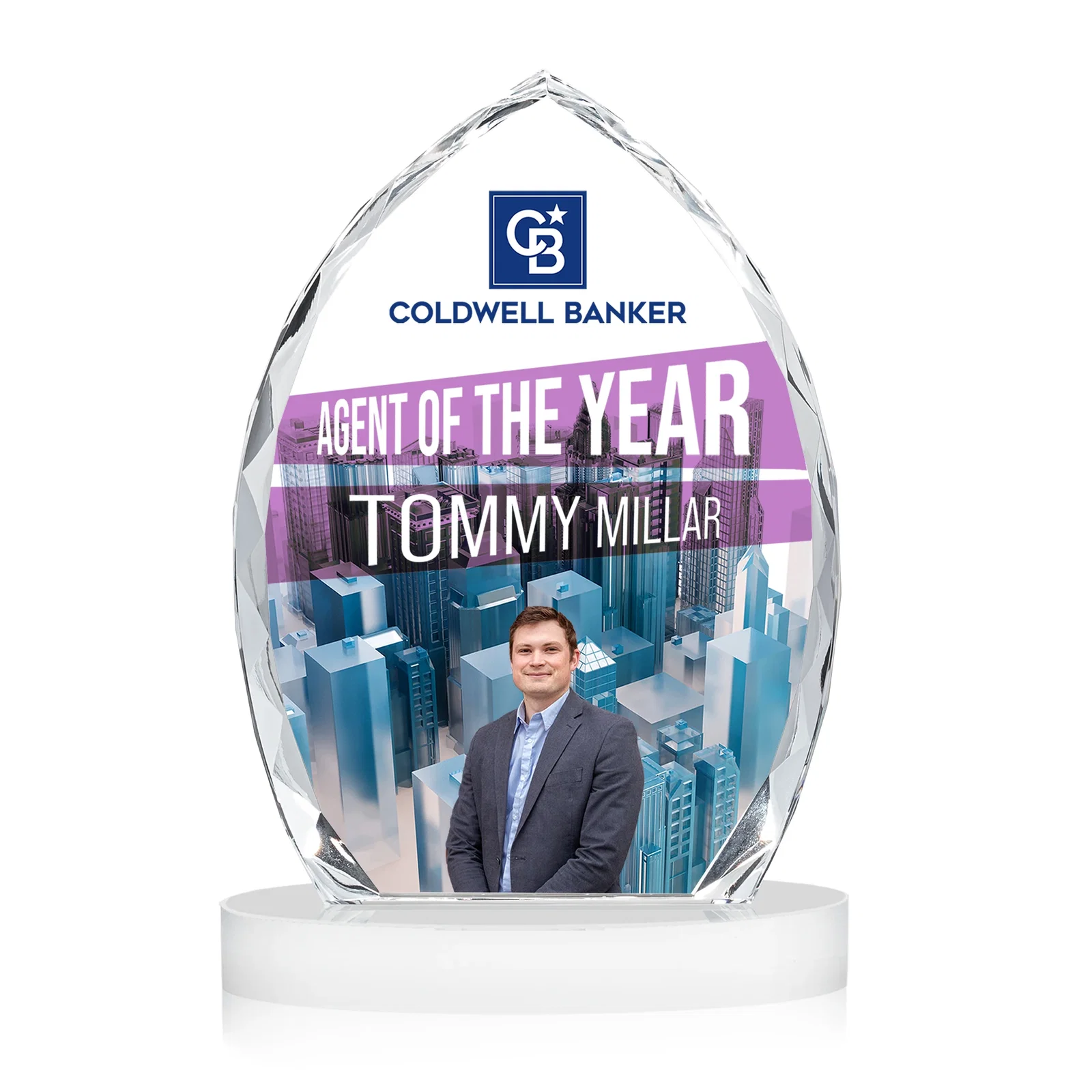 Customized Faceted Diamond-Edge Optical Crystal Award on Oval Base for company anniversary events