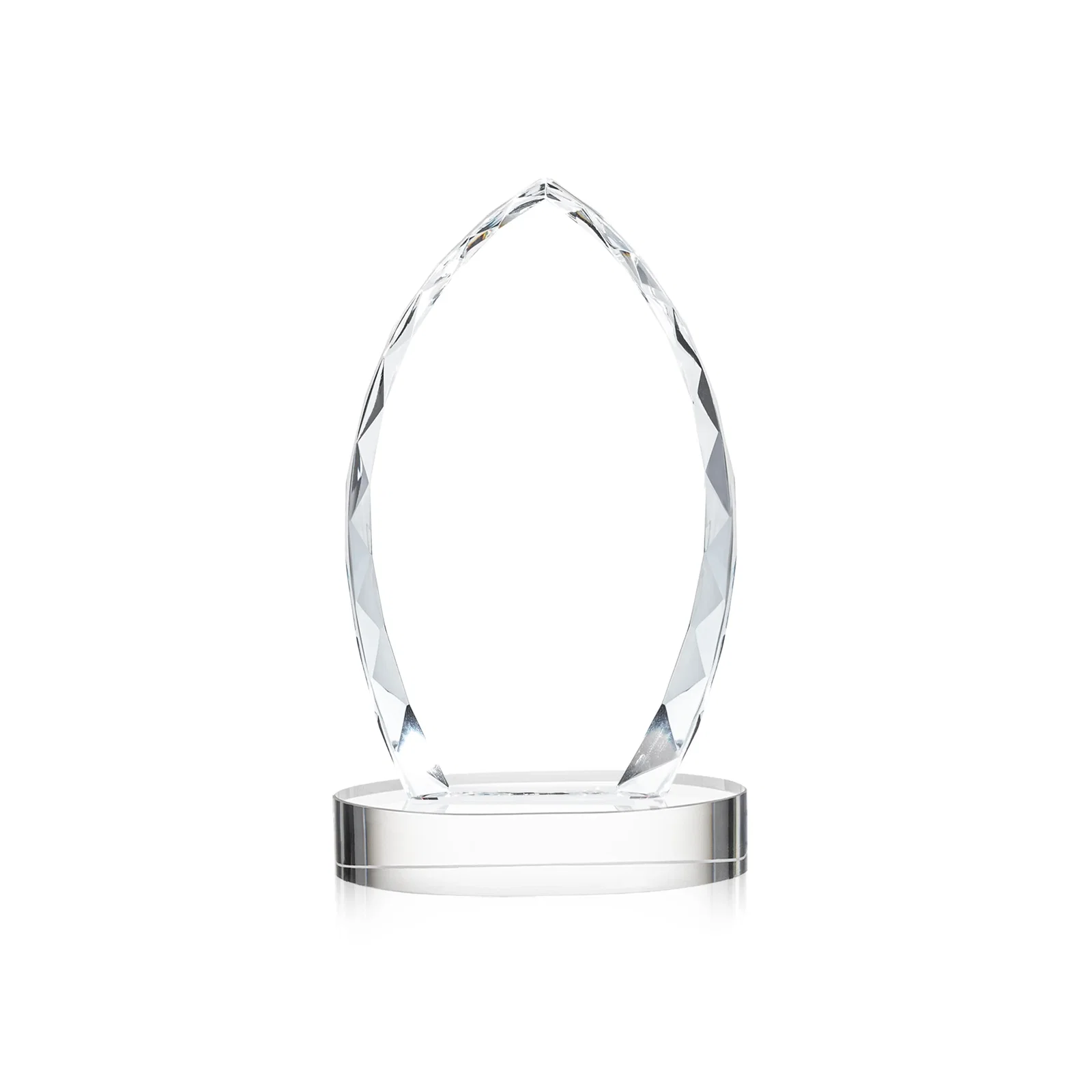 Custom engraved Faceted Diamond-Edge Optical Crystal Award on Oval Base for employee recognition
