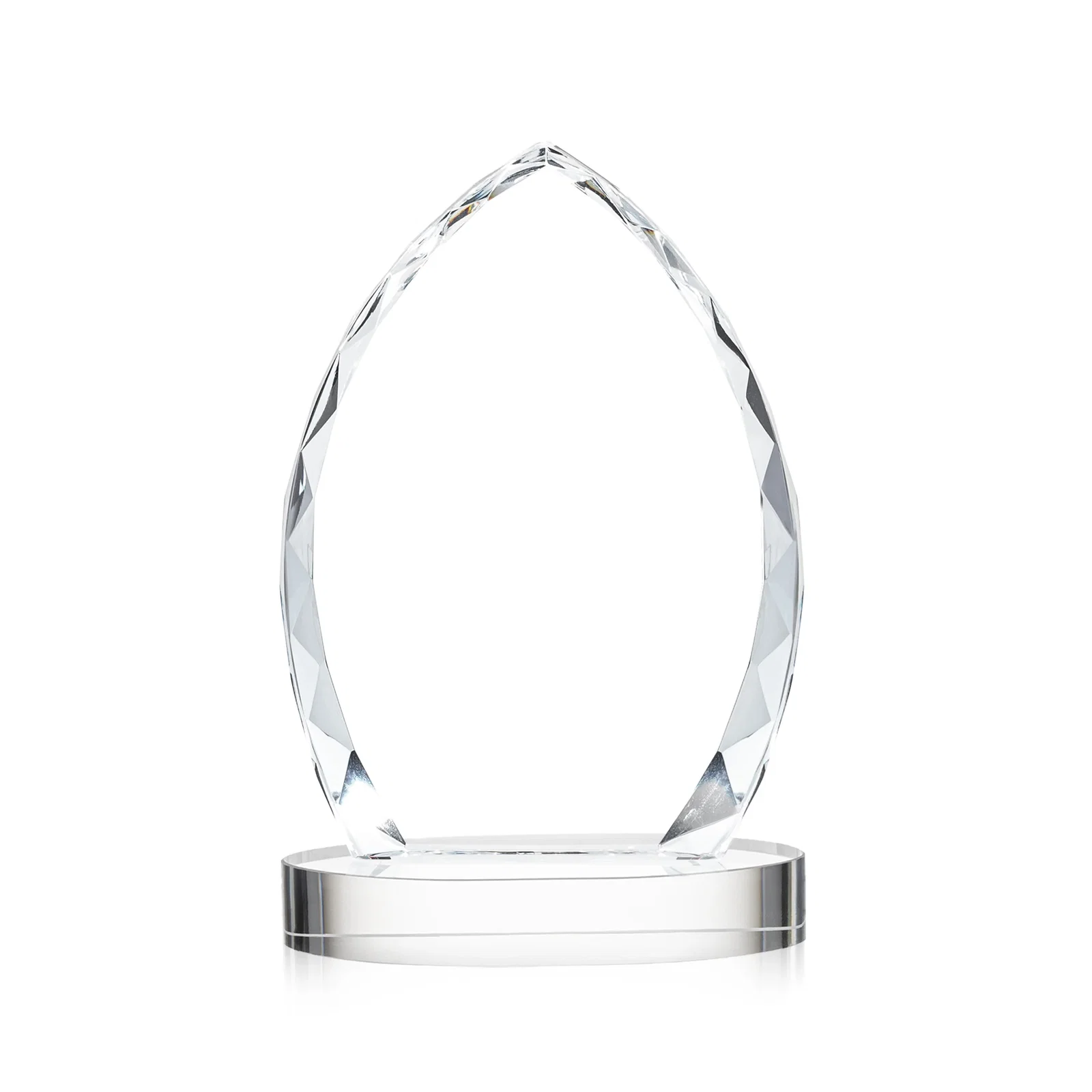 Custom engraved Faceted Diamond-Edge Optical Crystal Award on Oval Base for corporate award ceremonies