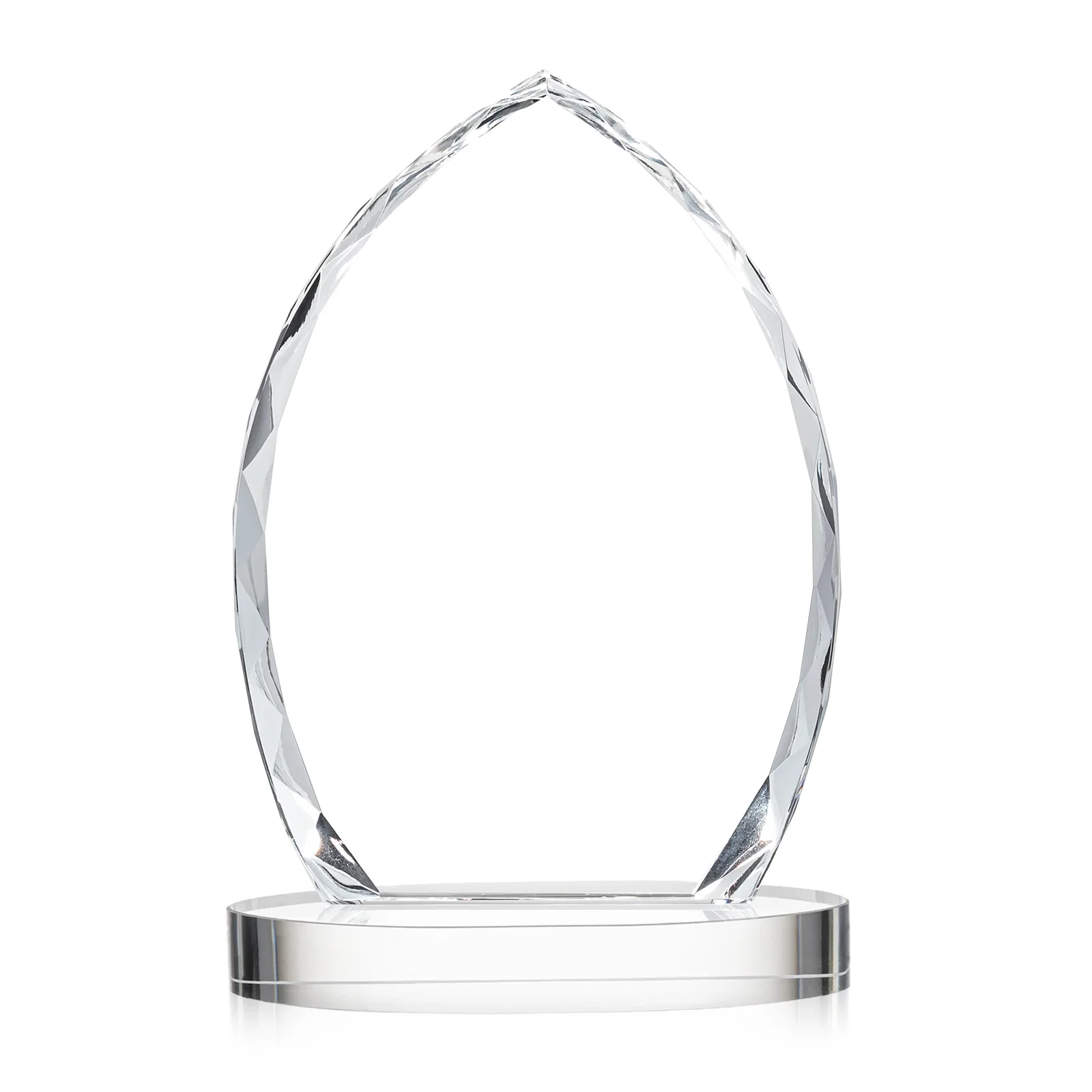 Custom engraved Faceted Diamond-Edge Optical Crystal Award on Oval Base for service anniversary gifts