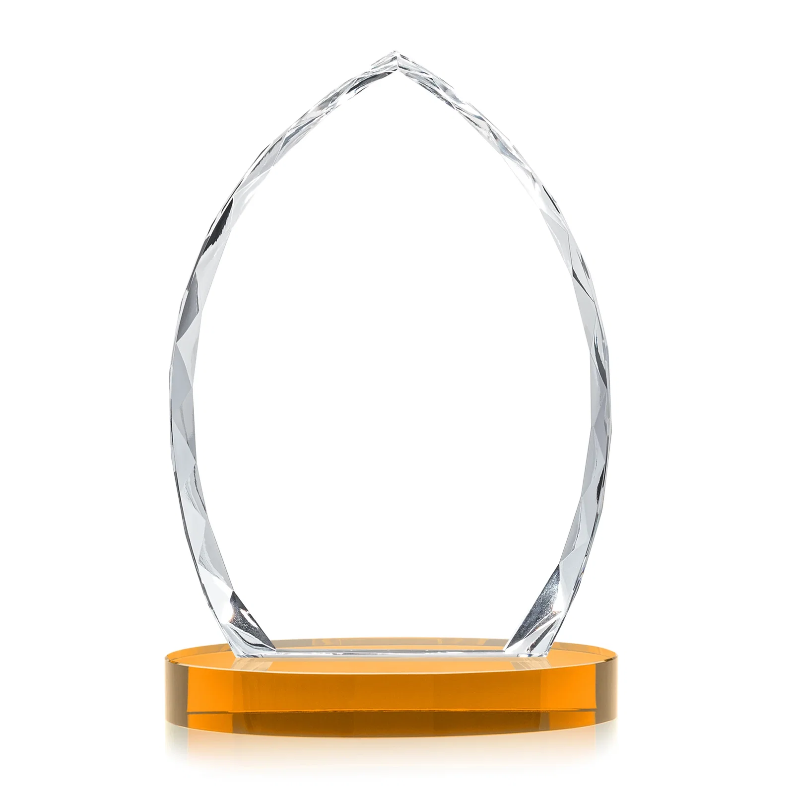 Custom engraved Faceted Diamond-Edge Optical Crystal Award on Oval Base for team milestone celebrations