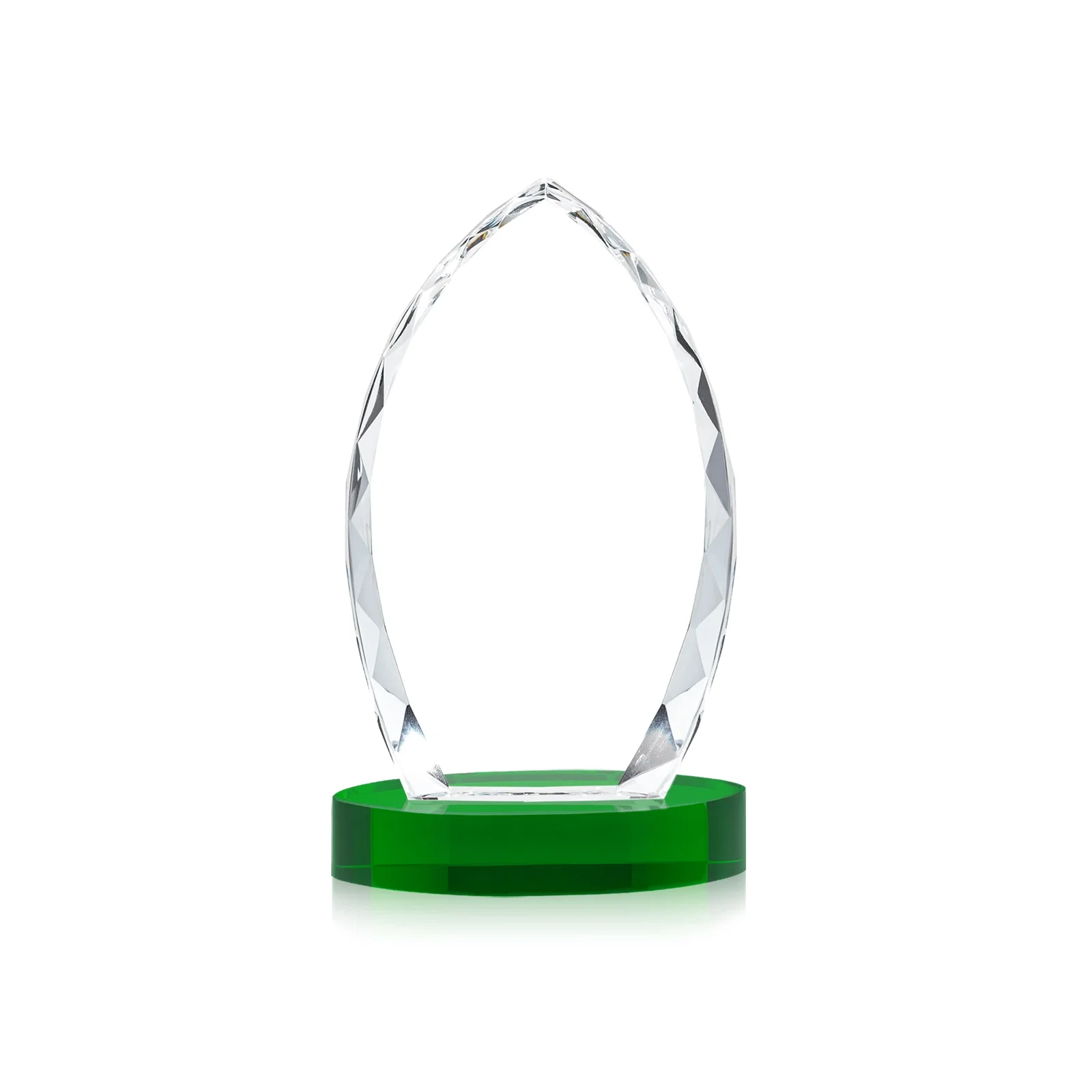Custom engraved Faceted Diamond-Edge Optical Crystal Award on Oval Base for volunteer appreciation