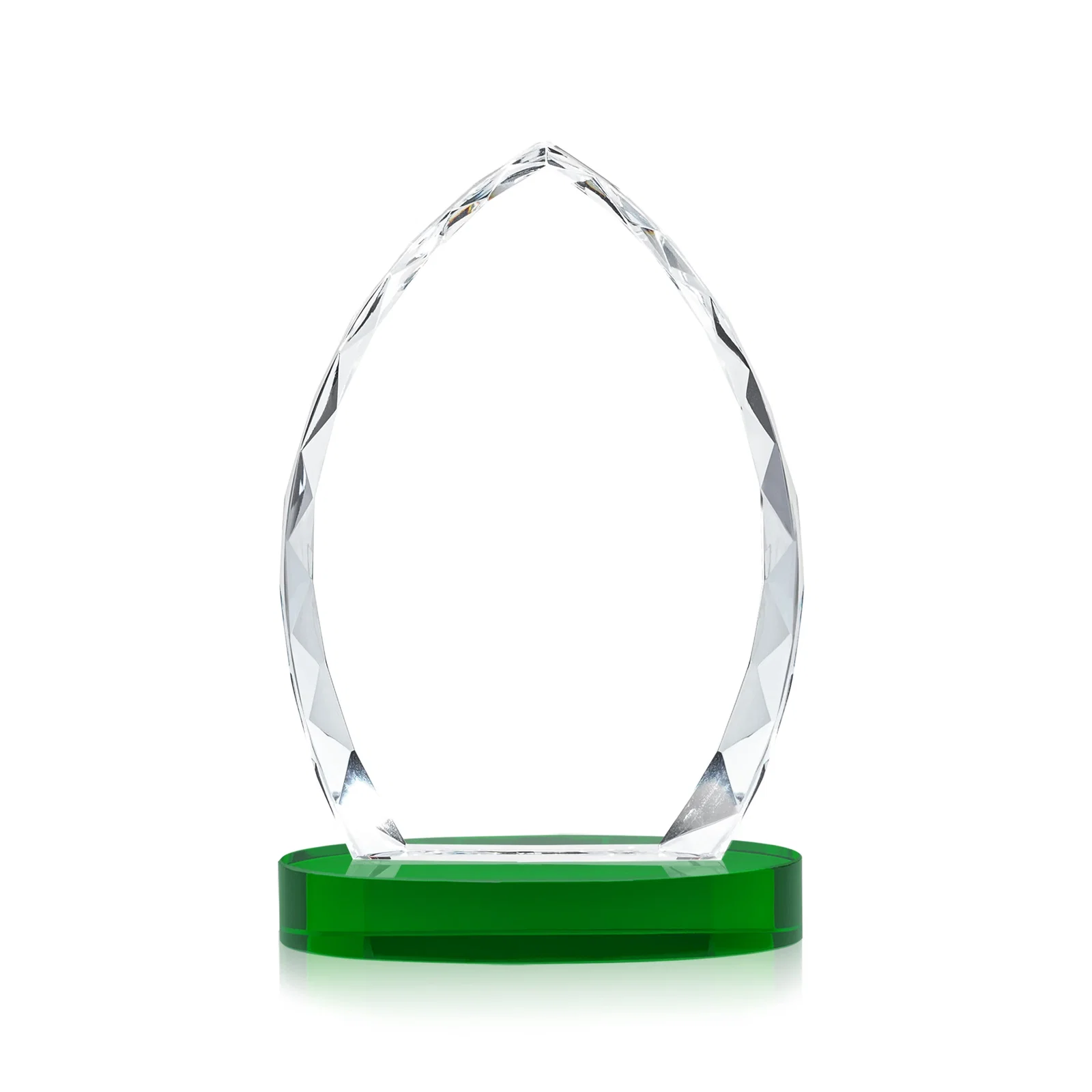 Custom engraved Faceted Diamond-Edge Optical Crystal Award on Oval Base for dealer and partner awards