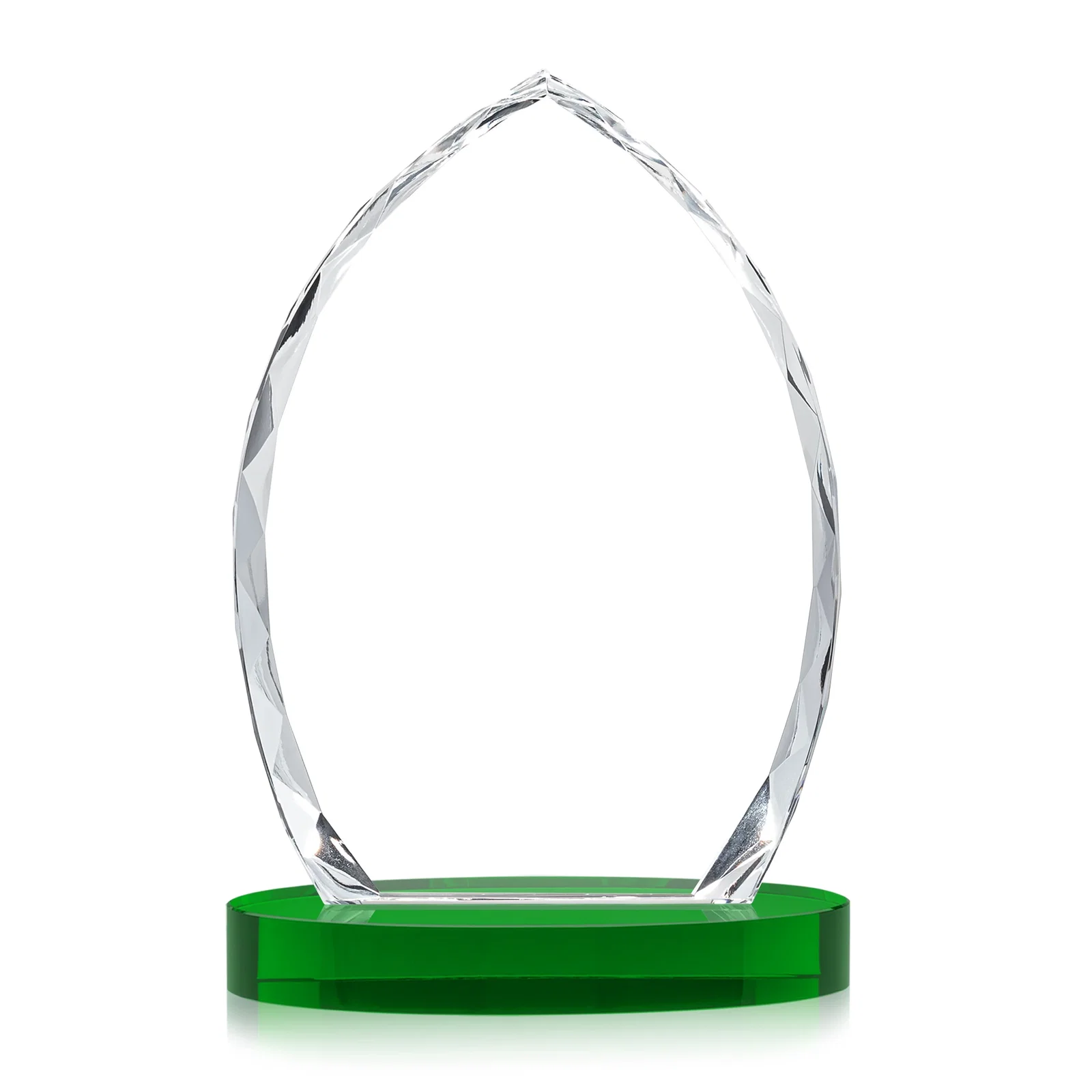 Custom engraved Faceted Diamond-Edge Optical Crystal Award on Oval Base for company anniversary events