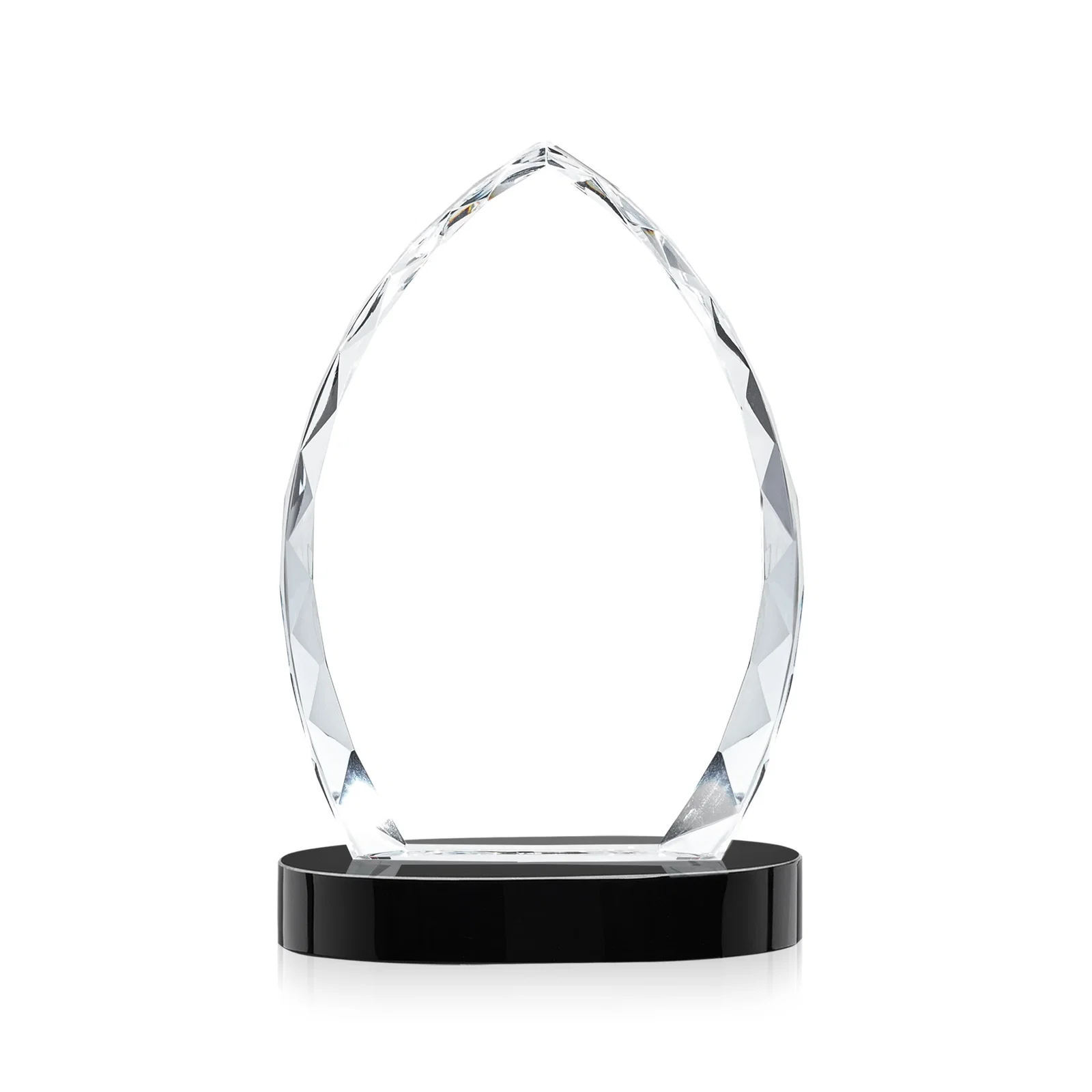 Custom Faceted Diamond-Edge Optical Crystal Award on Oval Base, with your logo for corporate award ceremonies