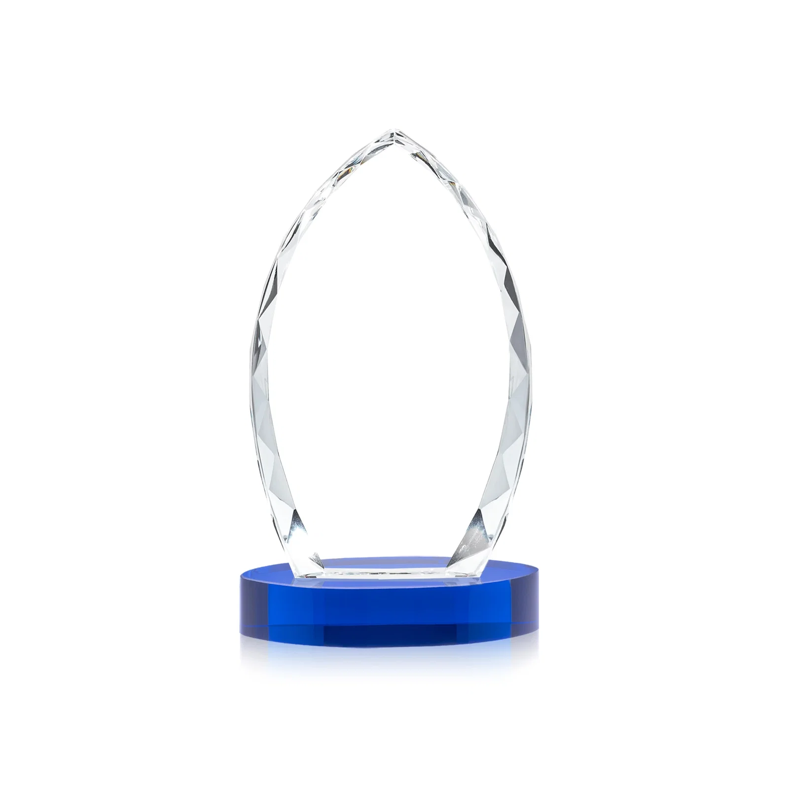 Custom Faceted Diamond-Edge Optical Crystal Award on Oval Base, with your logo for sales achievement awards