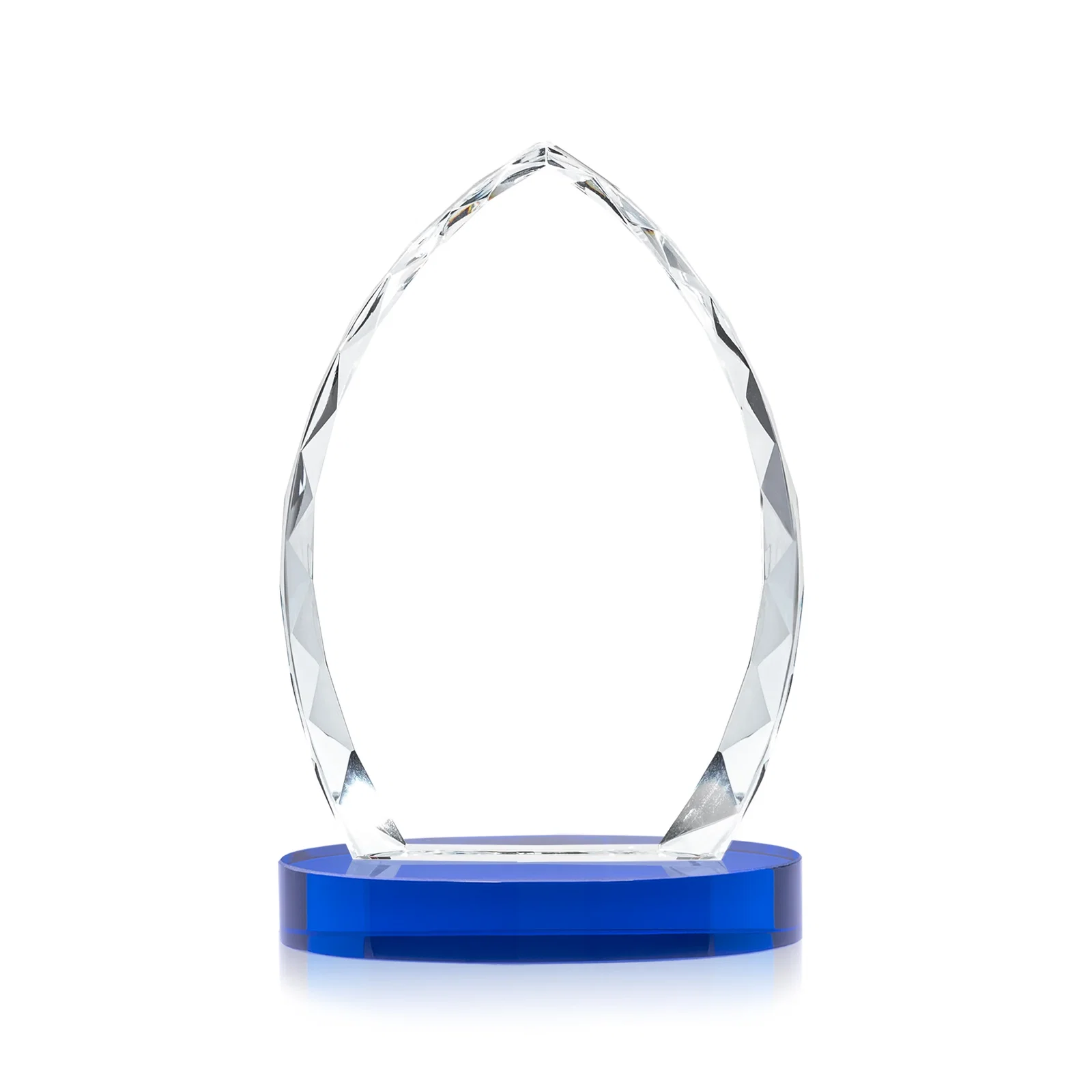 Custom Faceted Diamond-Edge Optical Crystal Award on Oval Base, with your logo for retirement presentations