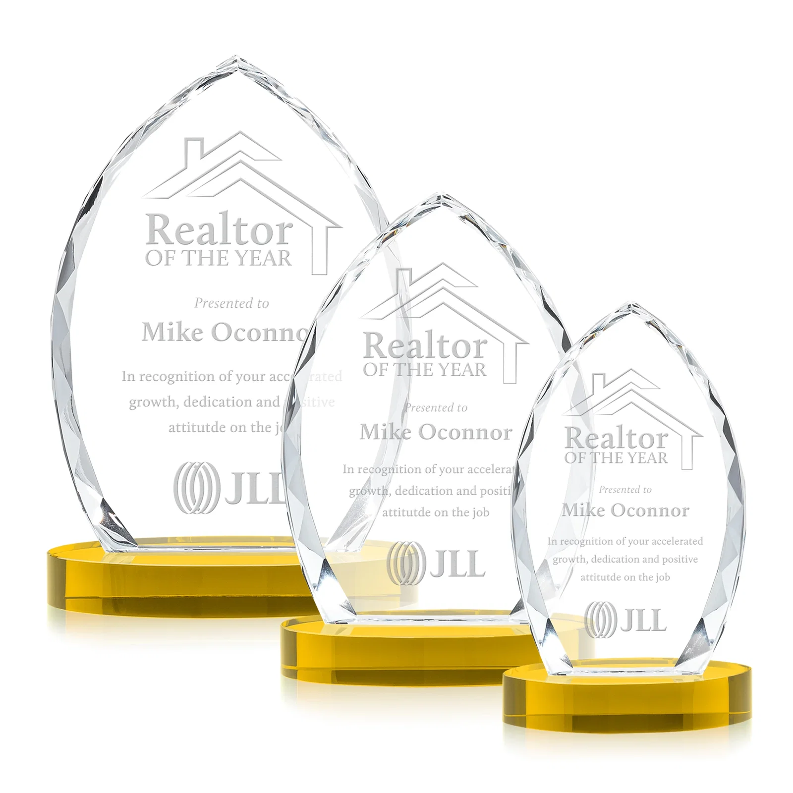 Custom Faceted Diamond-Edge Optical Crystal Award on Oval Base for safety achievement programs