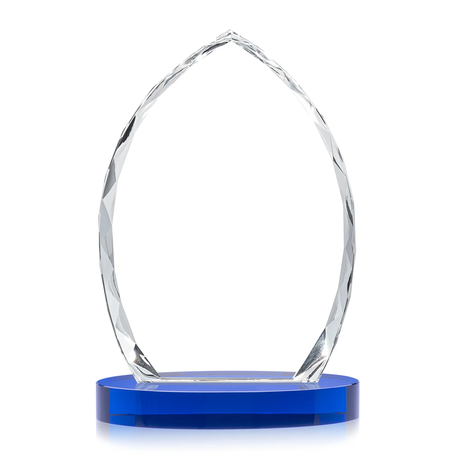 Custom Faceted Diamond-Edge Optical Crystal Award on Oval Base, with your logo for team milestone celebrations