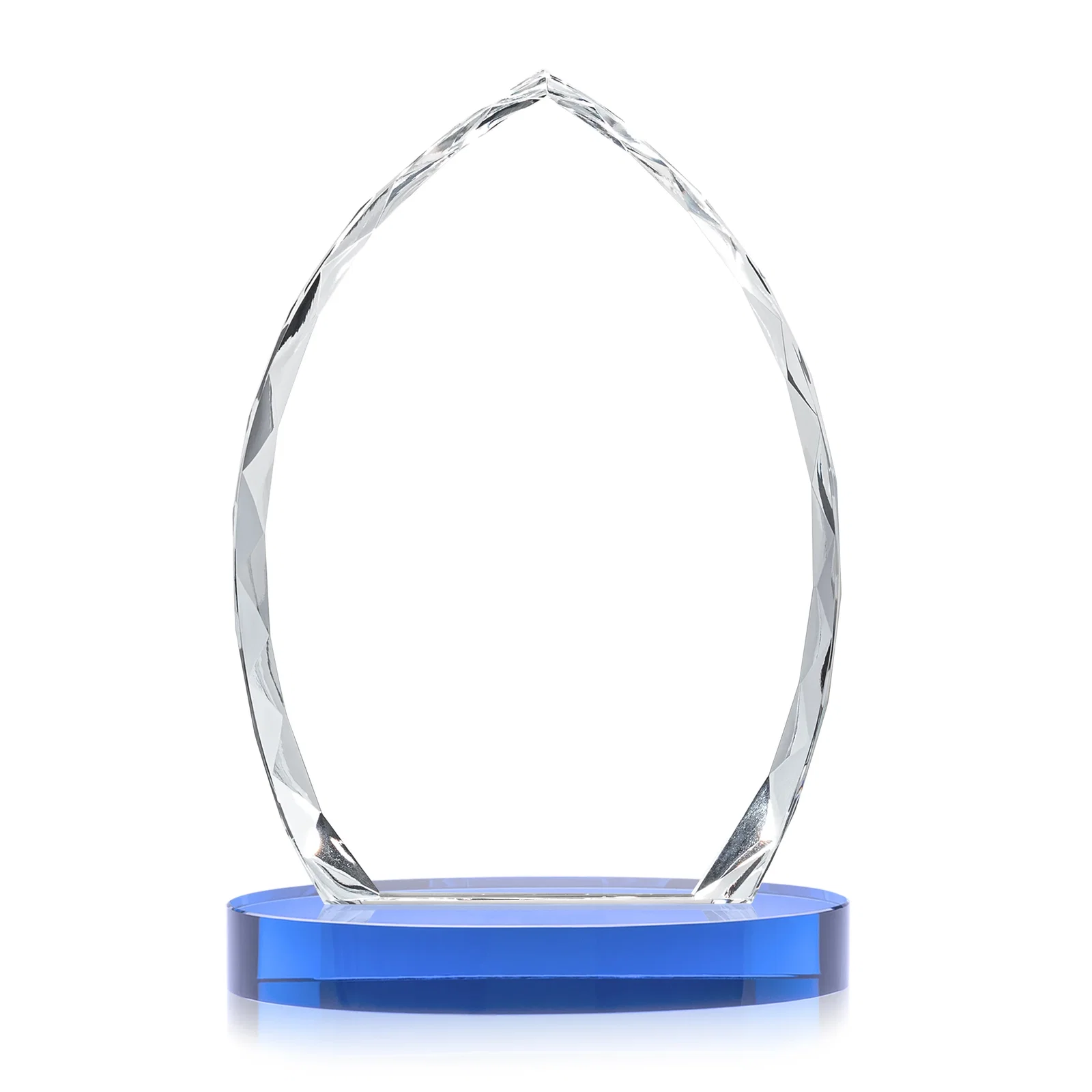 Custom Faceted Diamond-Edge Optical Crystal Award on Oval Base, with your logo for company anniversary events