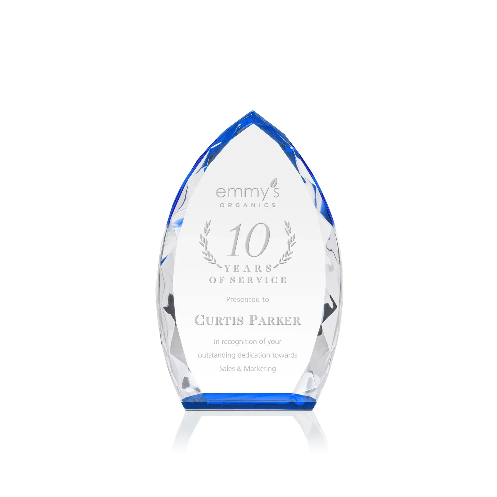 Personalized Optical Crystal Arrowhead Award With Faceted Diamond Edge for donor appreciation