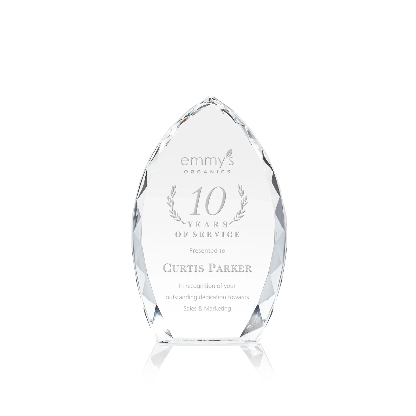 Custom Optical Crystal Arrowhead Award With Faceted Diamond Edge for donor appreciation
