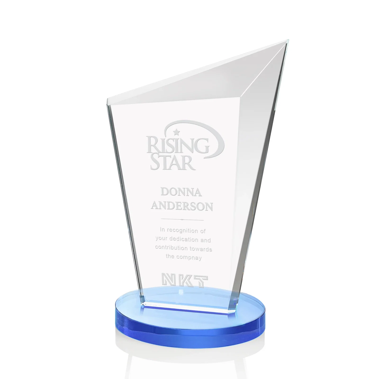 Custom Starfire Crystal Peak Award with Upward-Angled Top Bevel, awards for volunteer appreciation