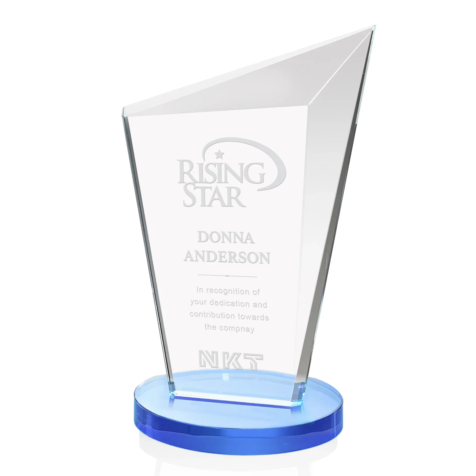 Custom Starfire Crystal Peak Award with Upward-Angled Top Bevel, awards for company anniversary events