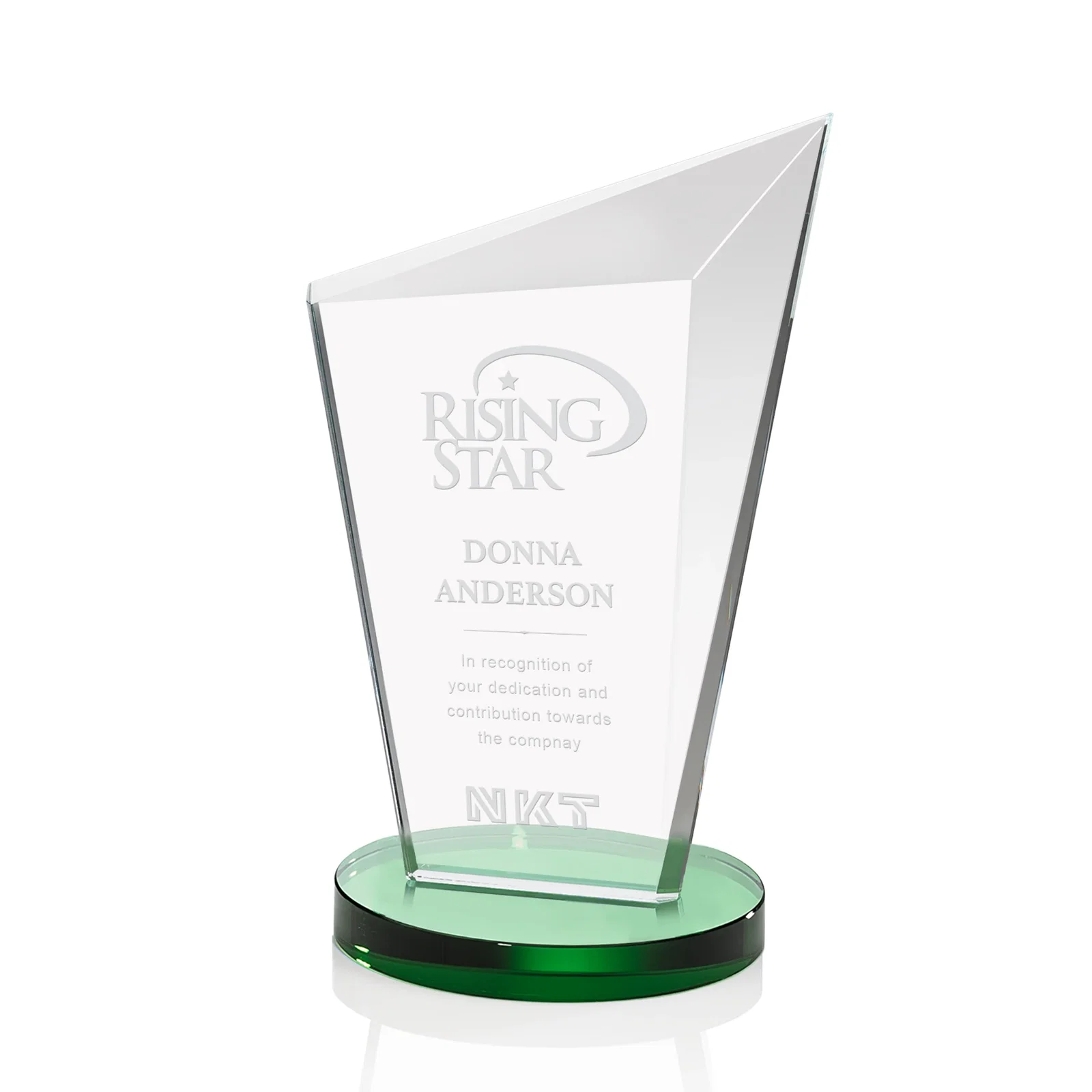 Personalized Starfire Crystal Peak Award with Upward-Angled Top Bevel, awards for corporate award ceremonies