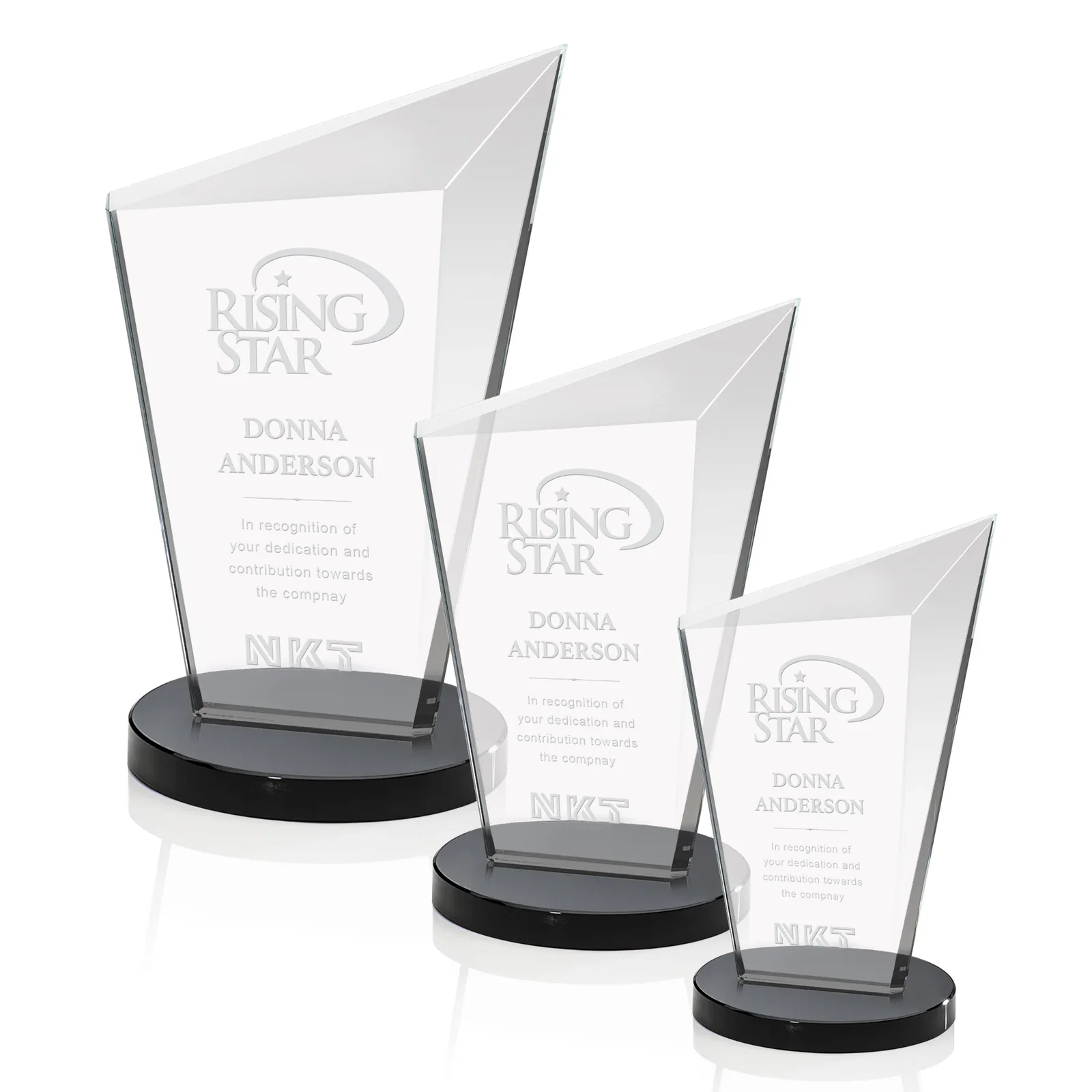 Personalized Starfire Crystal Peak Award with Upward-Angled Top Bevel, awards for retirement presentations