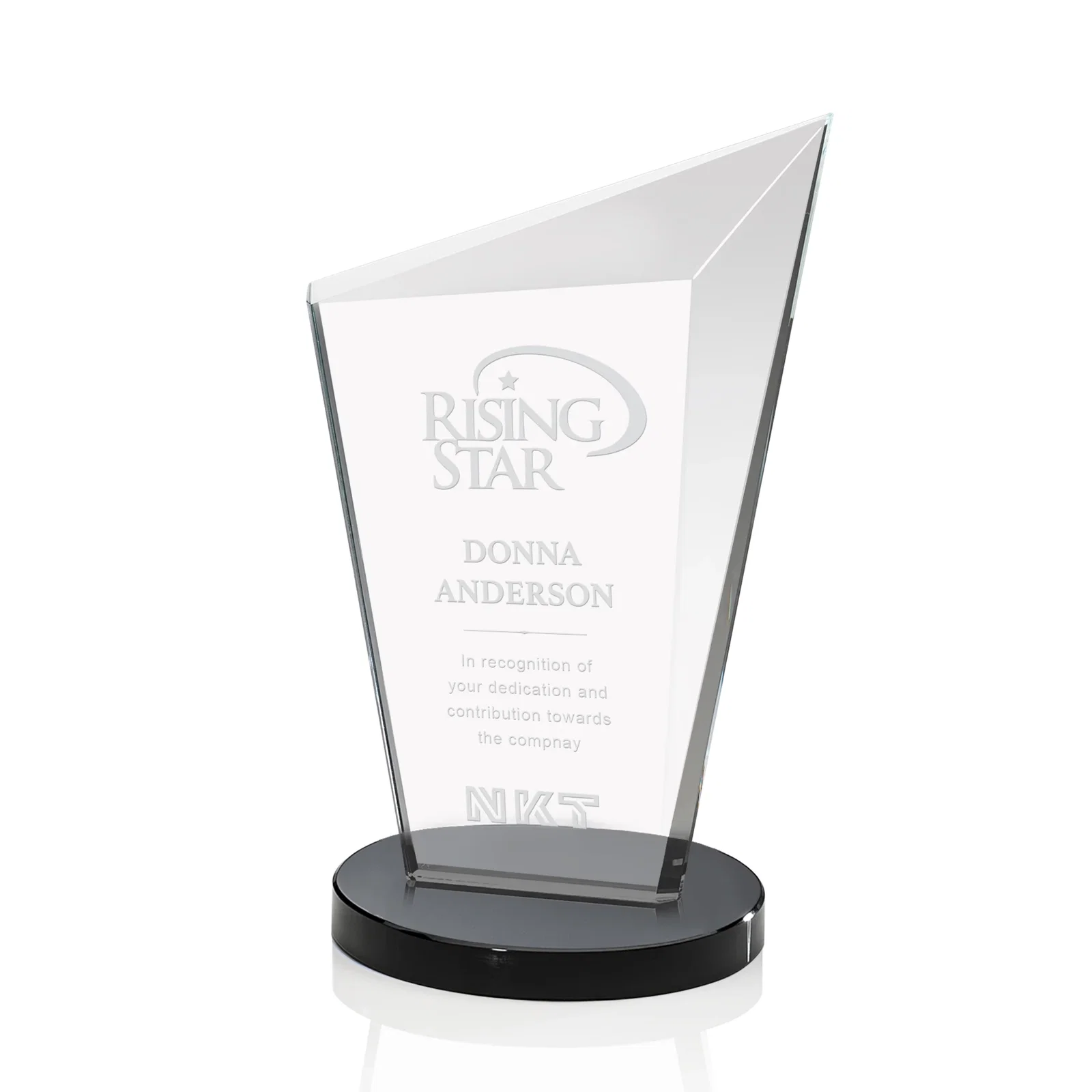 Personalized Starfire Crystal Peak Award with Upward-Angled Top Bevel, awards for team milestone celebrations