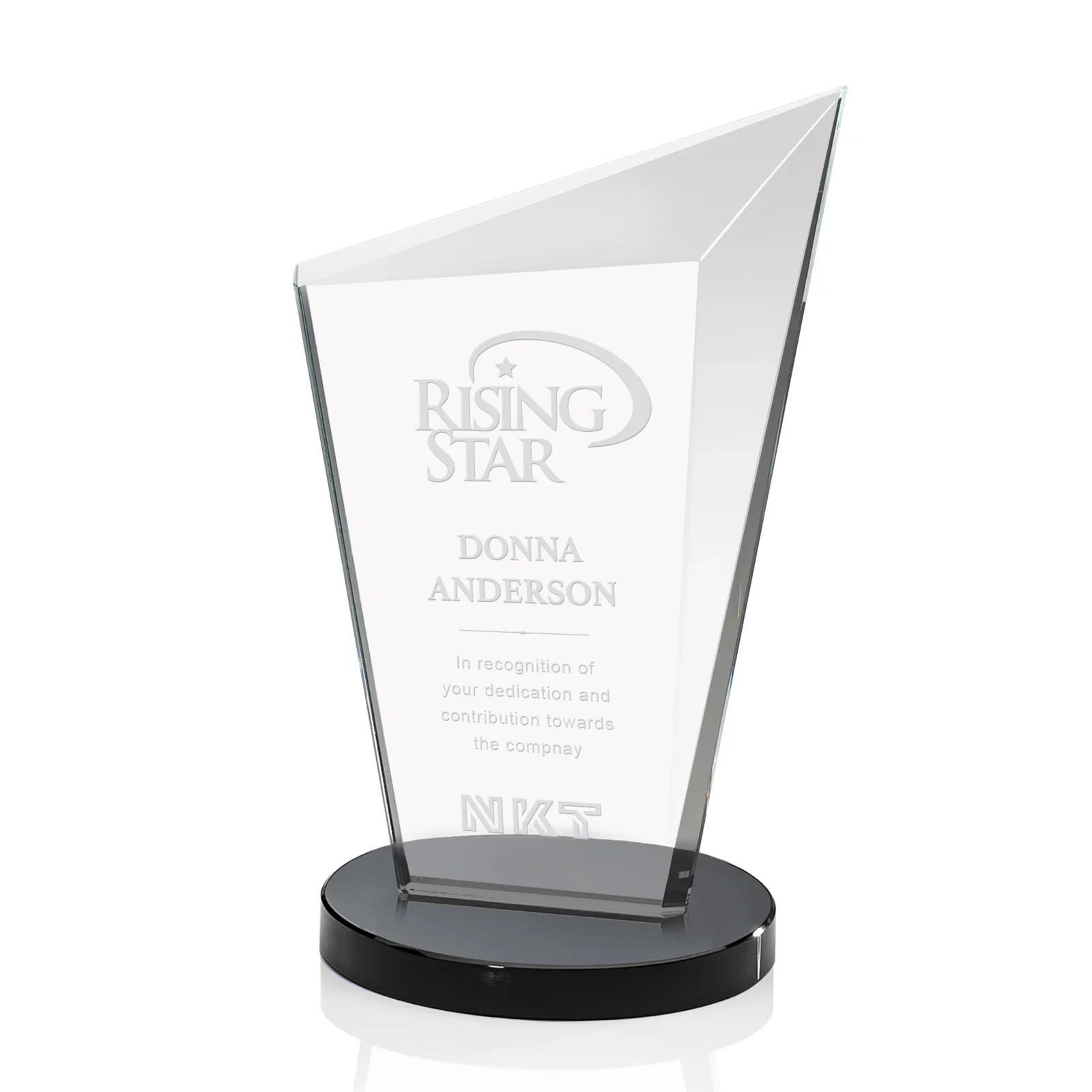 Personalized Starfire Crystal Peak Award with Upward-Angled Top Bevel, awards for donor appreciation