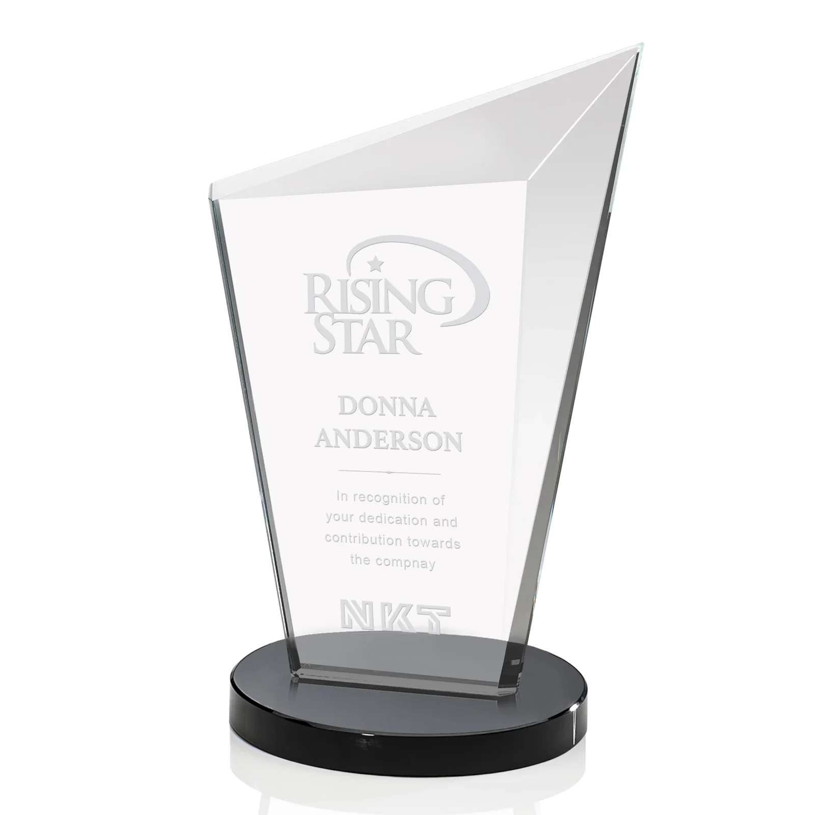 Personalized Starfire Crystal Peak Award with Upward-Angled Top Bevel, awards for graduation ceremonies