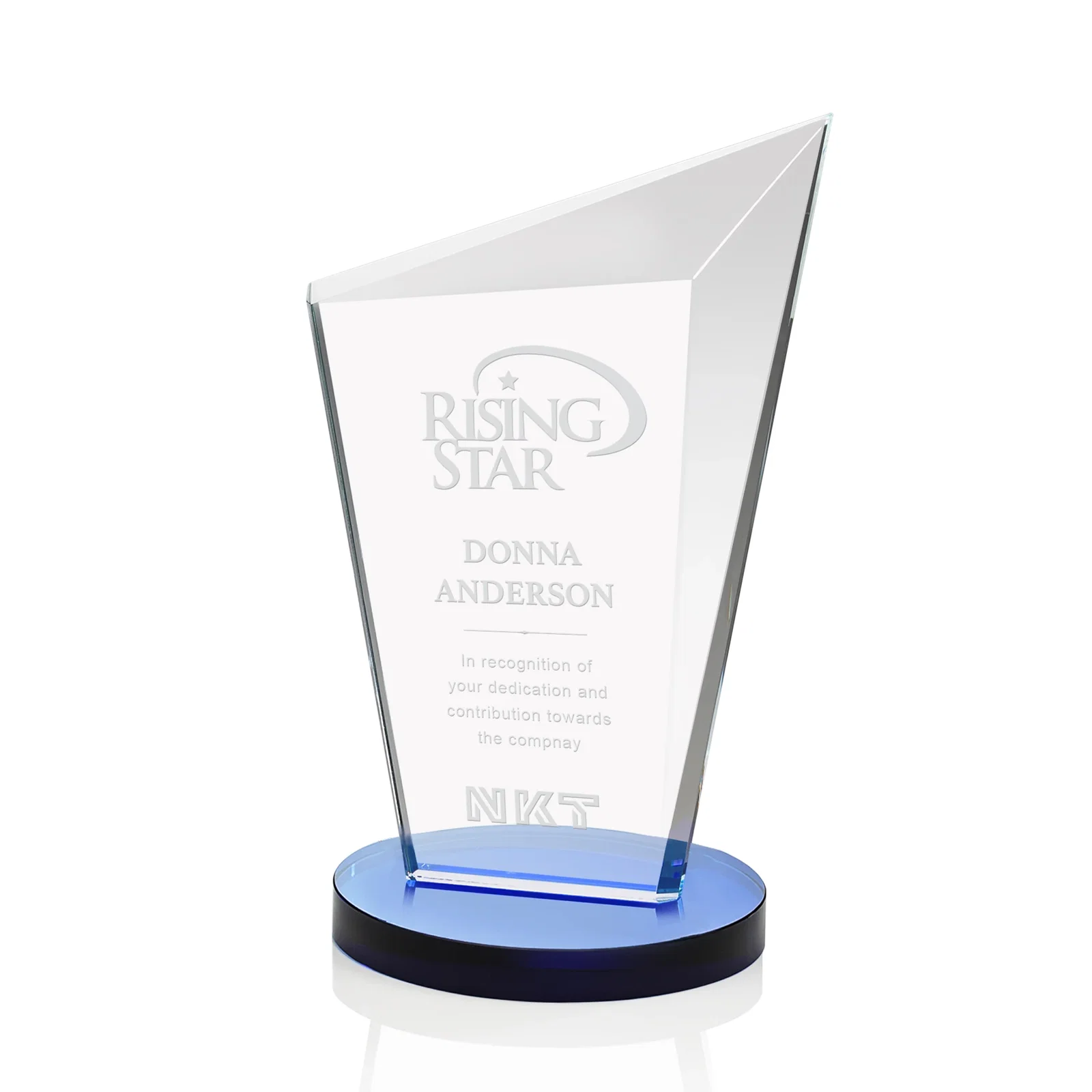 Personalized Starfire Crystal Peak Award with Upward-Angled Top Bevel, awards for volunteer appreciation