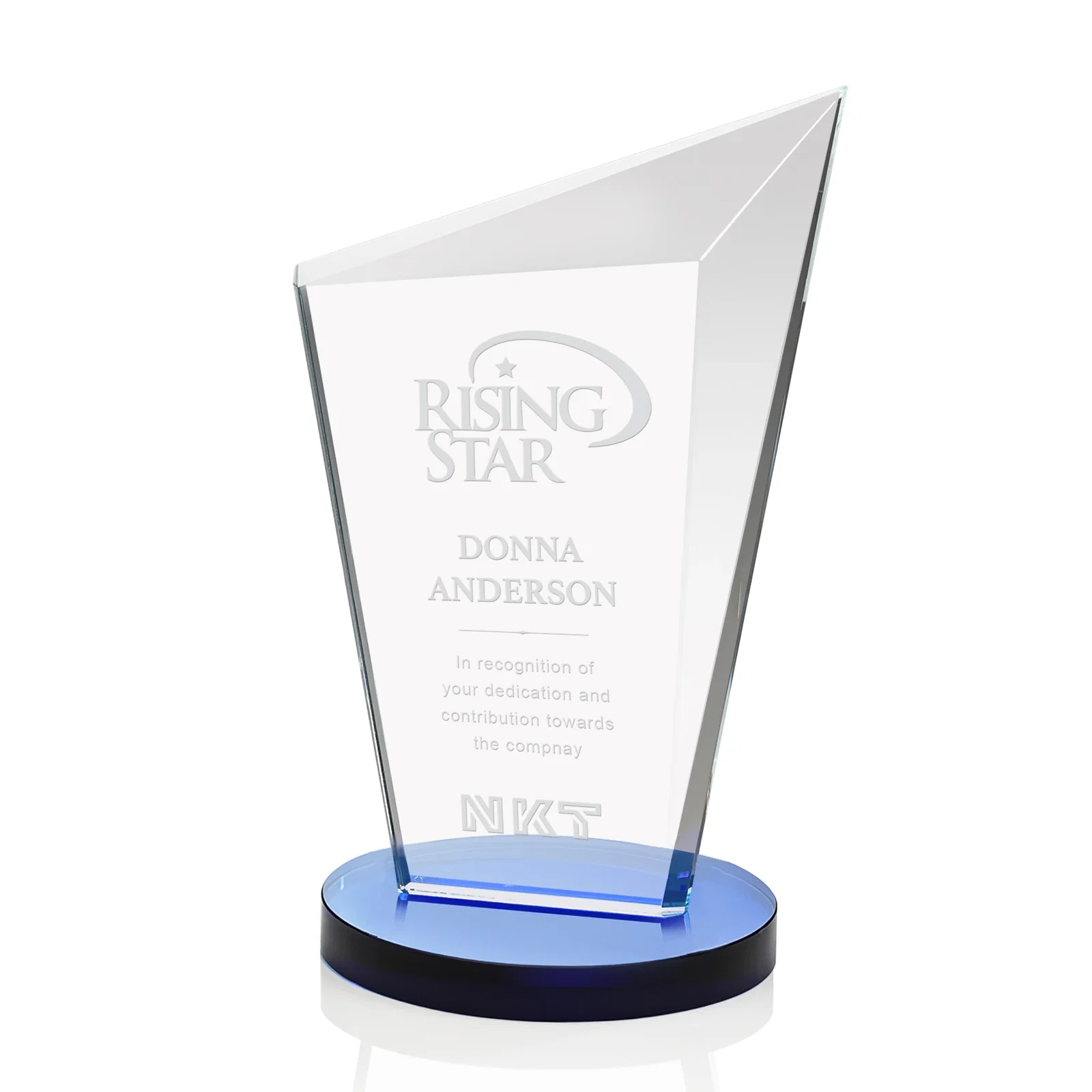 Personalized Starfire Crystal Peak Award with Upward-Angled Top Bevel, awards for dealer and partner awards