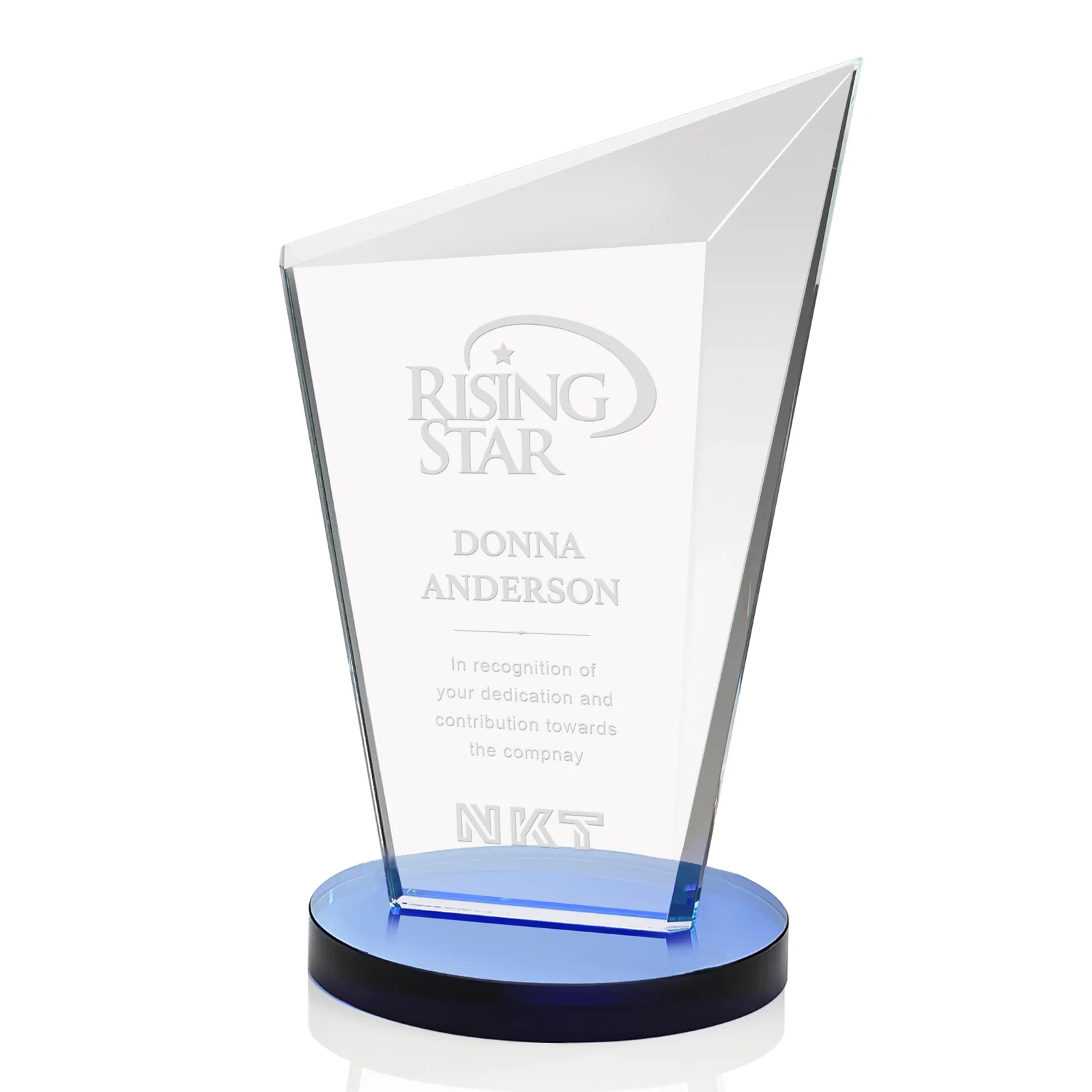 Personalized Starfire Crystal Peak Award with Upward-Angled Top Bevel, awards for company anniversary events