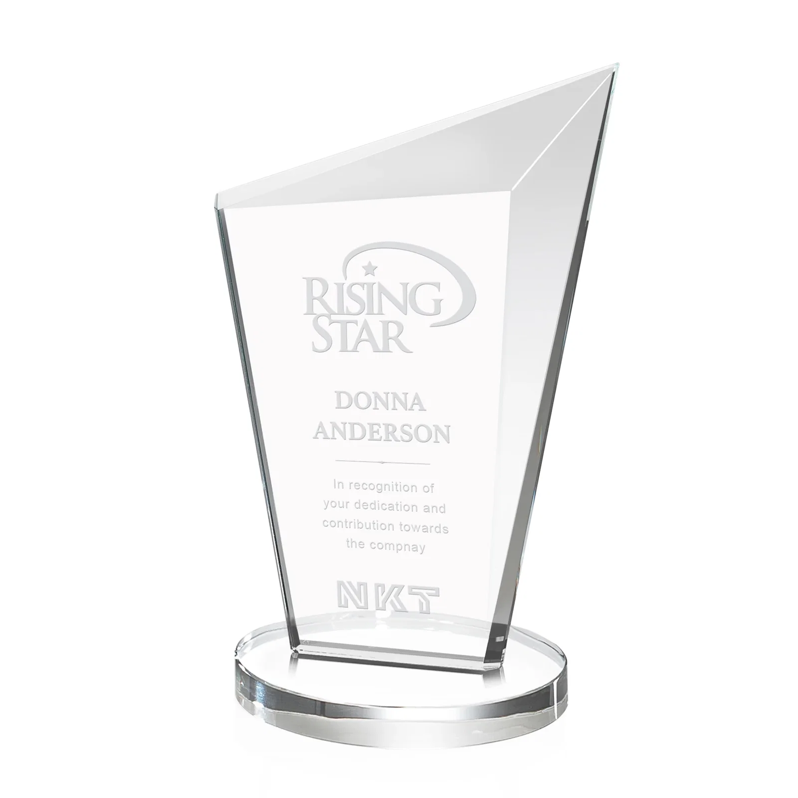 Custom Starfire Crystal Peak Award with Upward-Angled Top Bevel, awards for service anniversary gifts