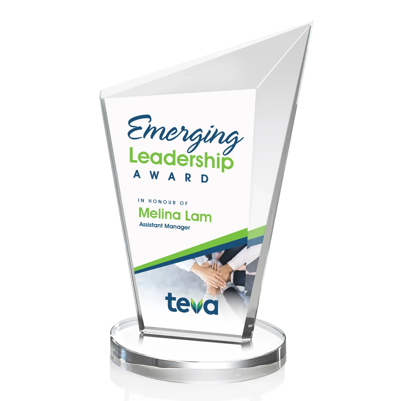 Promotional Starfire Crystal Peak Award with Upward-Angled Top Bevel, awards for company anniversary events