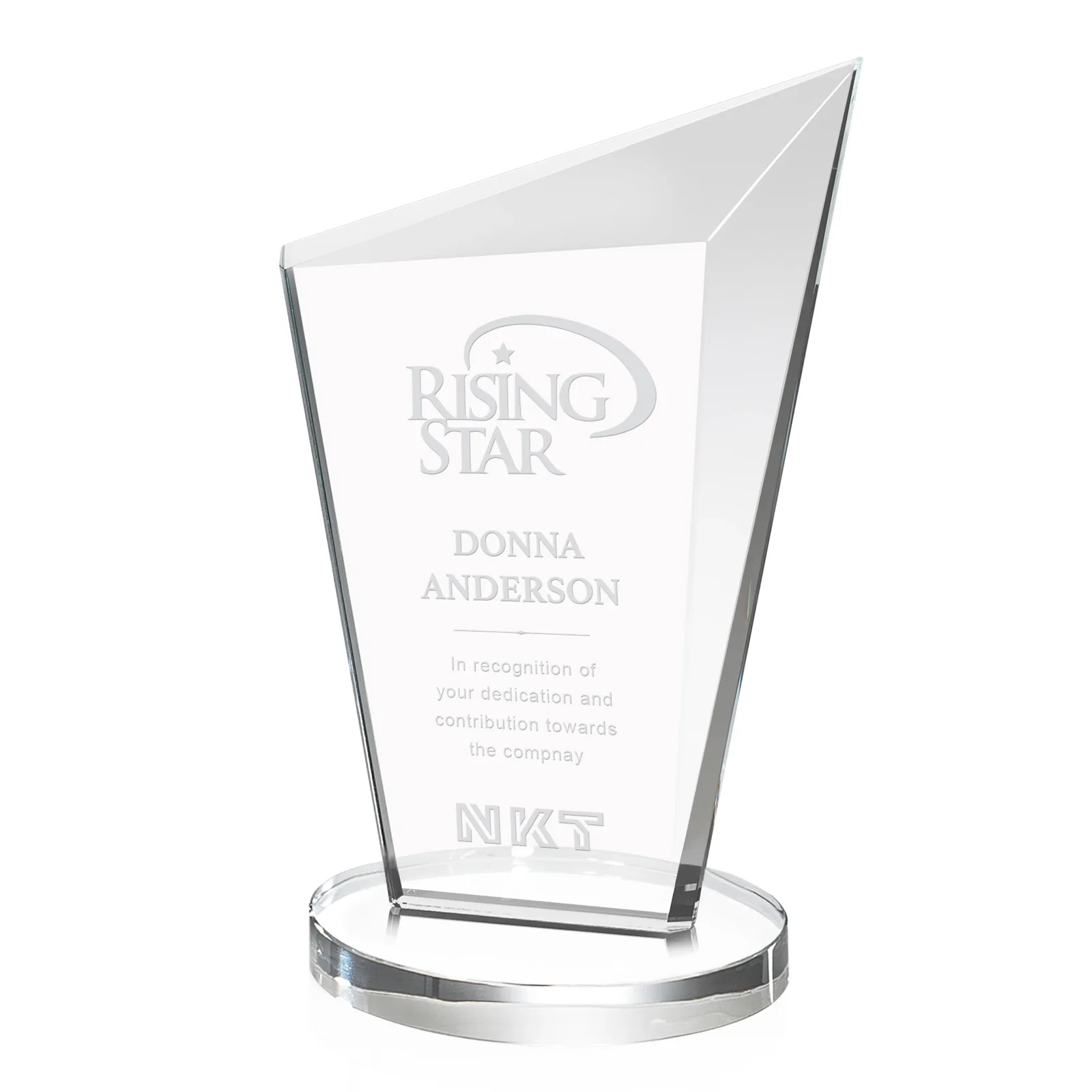 Custom Starfire Crystal Peak Award with Upward-Angled Top Bevel, awards for sales achievement awards