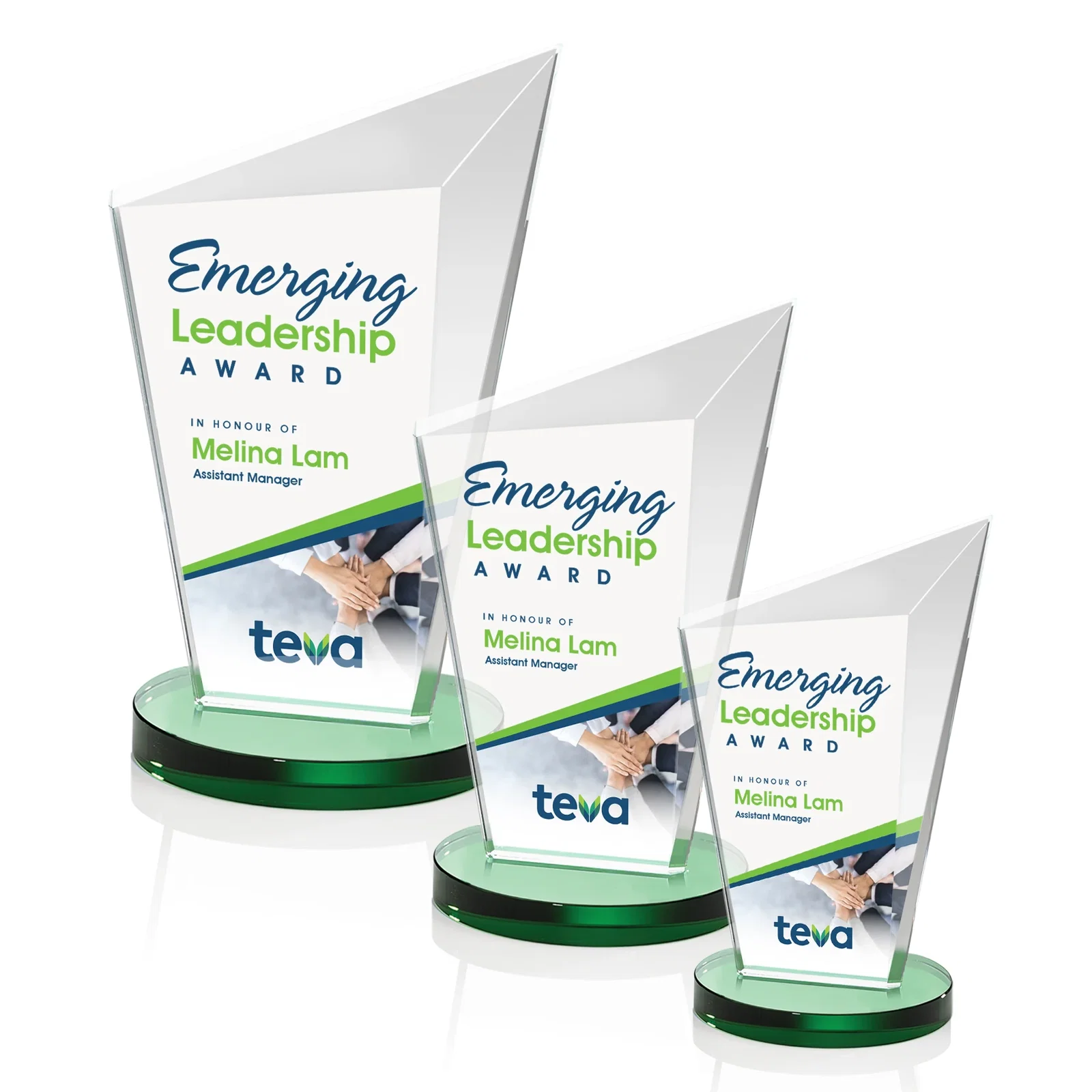Branded Starfire Crystal Peak Award with Upward-Angled Top Bevel, awards for retirement presentations