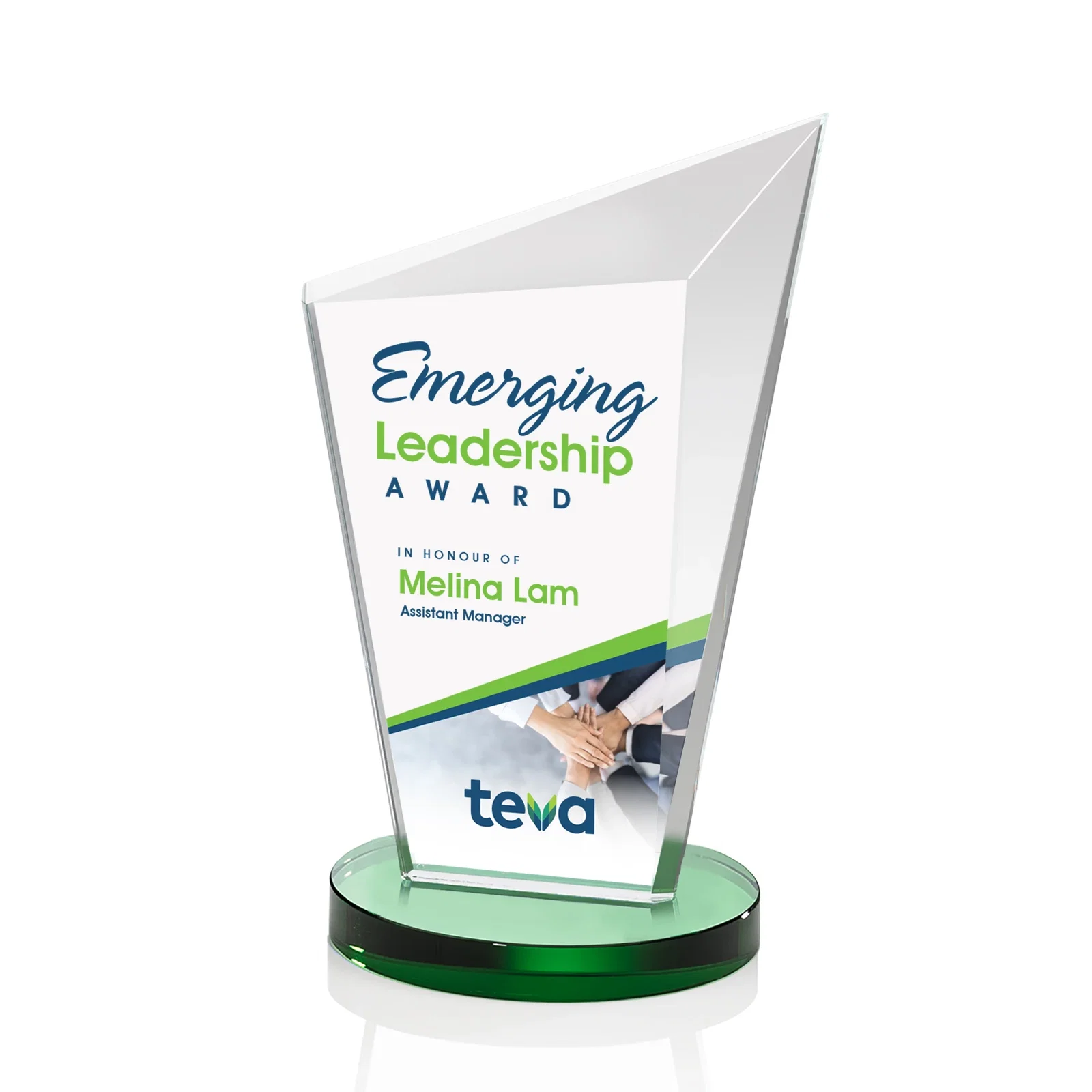 Branded Starfire Crystal Peak Award with Upward-Angled Top Bevel, awards for team milestone celebrations