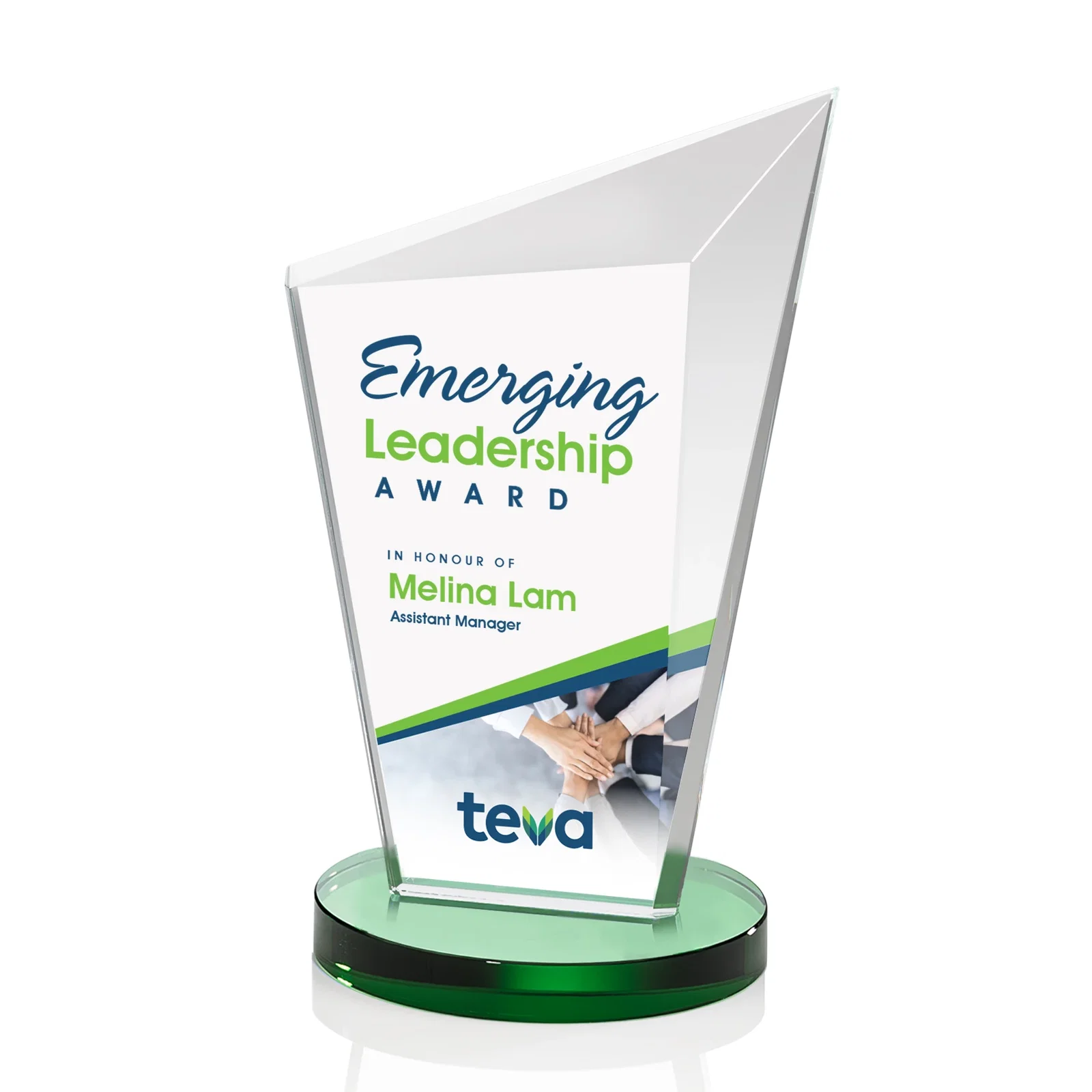 Branded Starfire Crystal Peak Award with Upward-Angled Top Bevel, awards for donor appreciation
