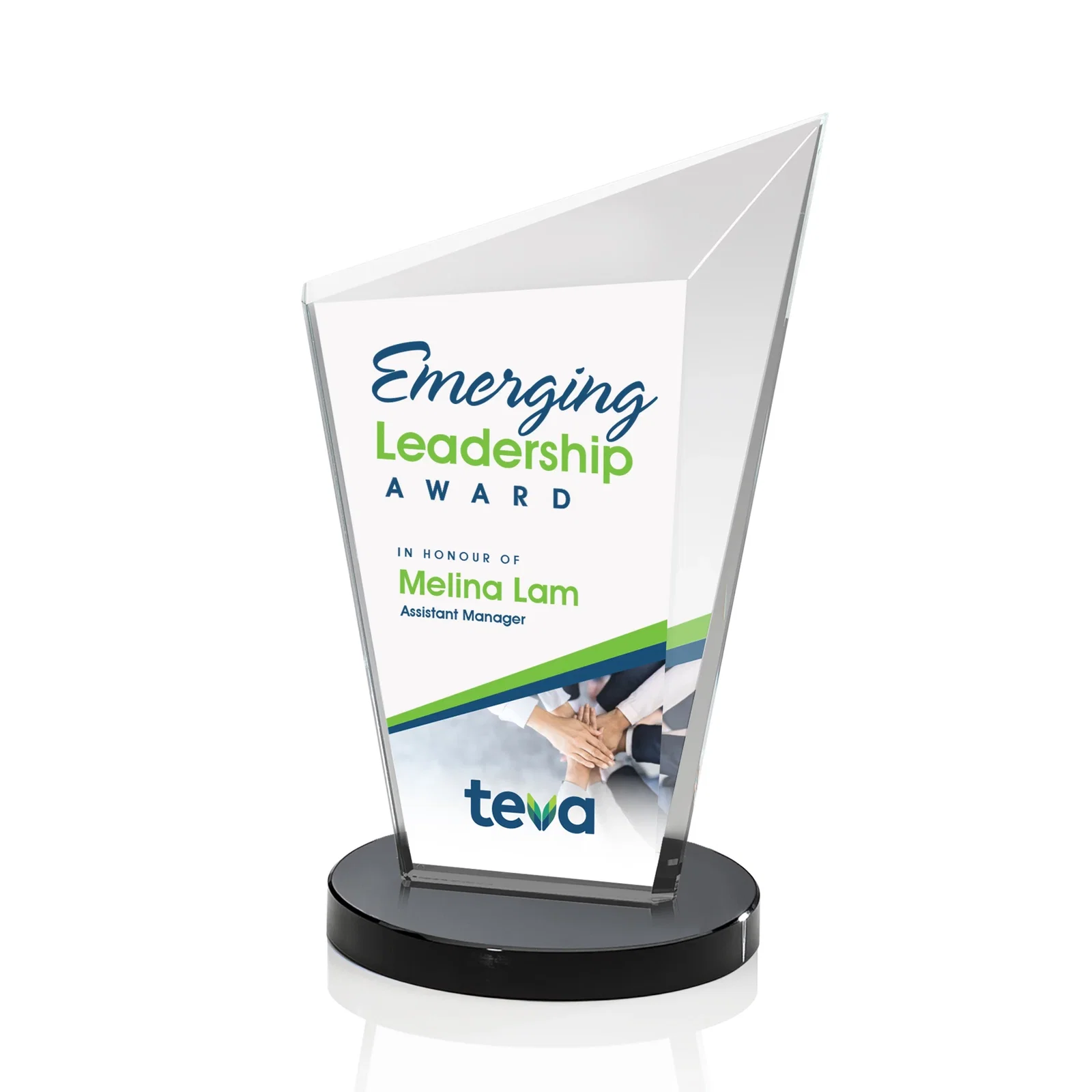Branded Starfire Crystal Peak Award with Upward-Angled Top Bevel, awards for volunteer appreciation