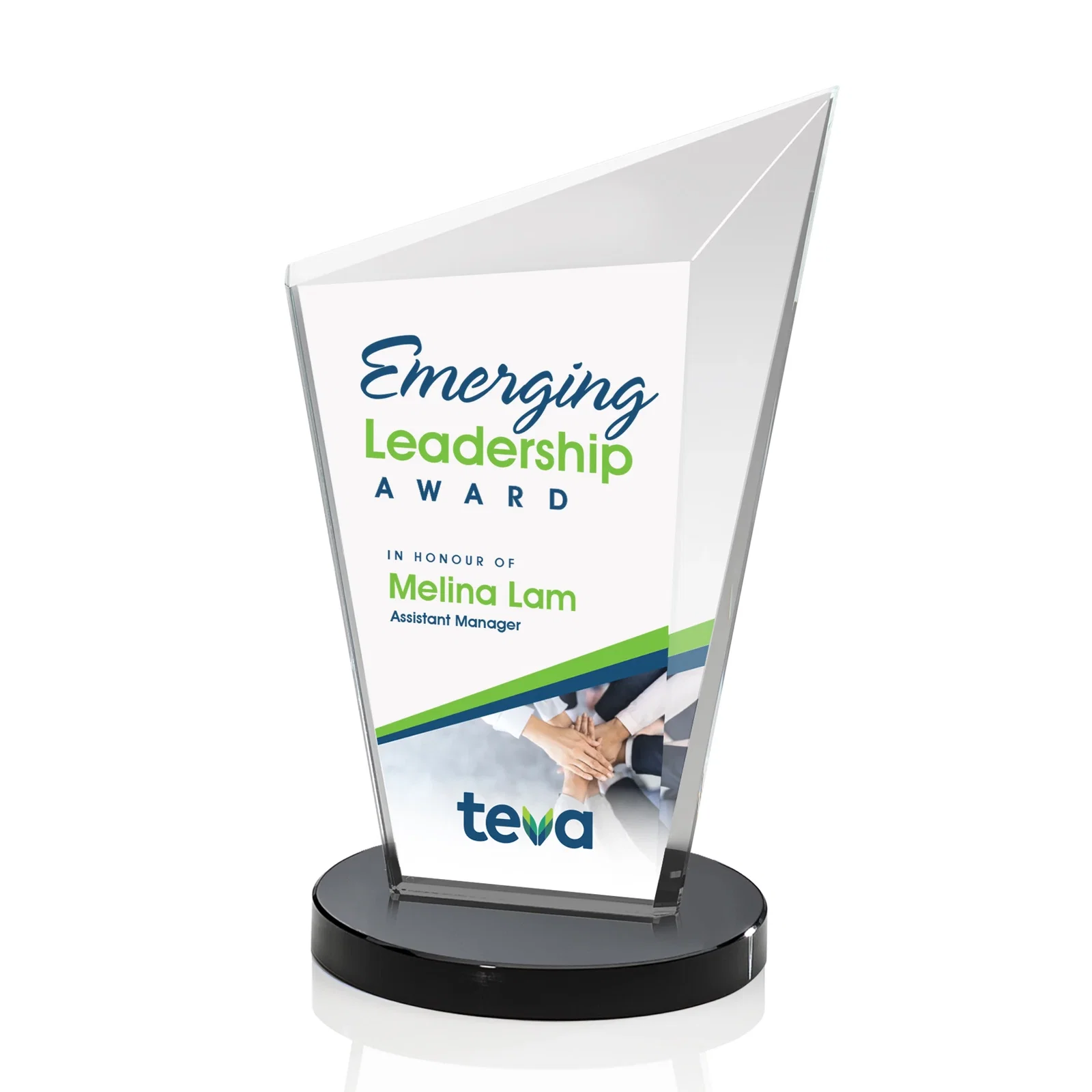 Branded Starfire Crystal Peak Award with Upward-Angled Top Bevel, awards for dealer and partner awards