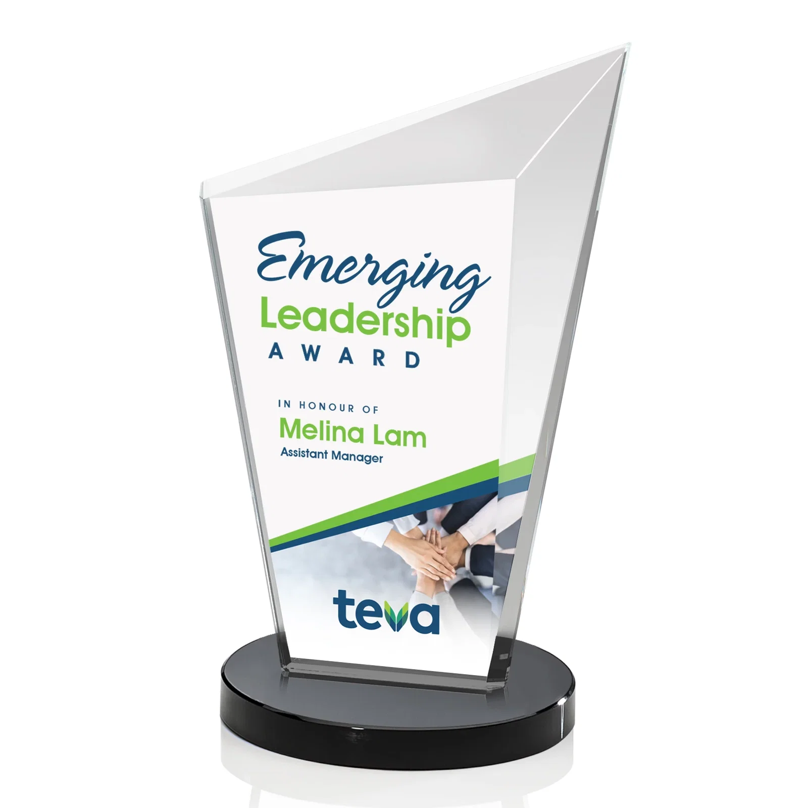 Branded Starfire Crystal Peak Award with Upward-Angled Top Bevel, awards for company anniversary events