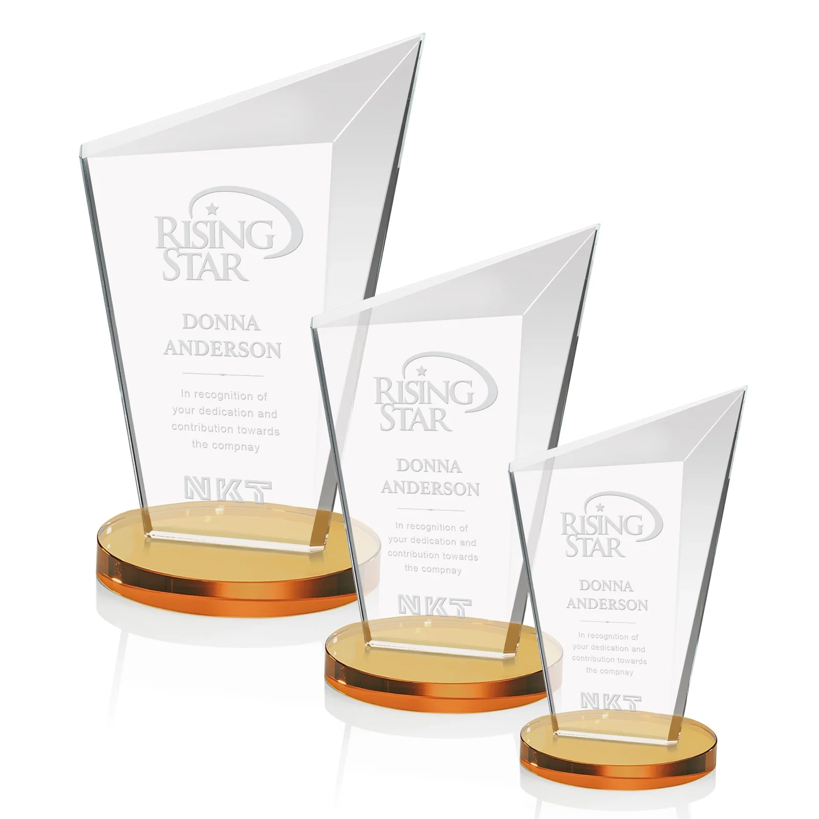 Custom Starfire Crystal Peak Award with Upward-Angled Top Bevel, awards for retirement presentations