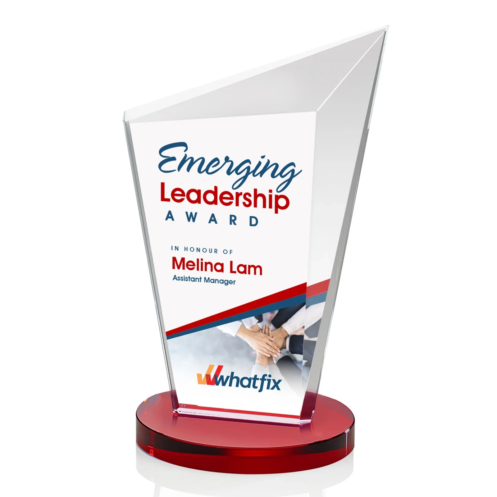 Custom printed Starfire Crystal Peak Award with Upward-Angled Top Bevel, awards for graduation ceremonies